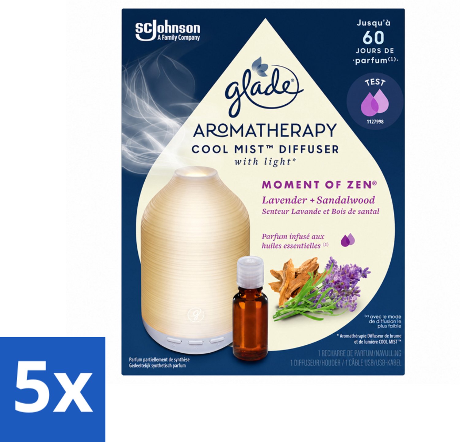 5 x Glade – Aromatherapy Mist Diffuser – Starterpakket – Houder + Moment of Zen Navulling - 17,4 ml - Voordeelverpakking - 5 stuks
