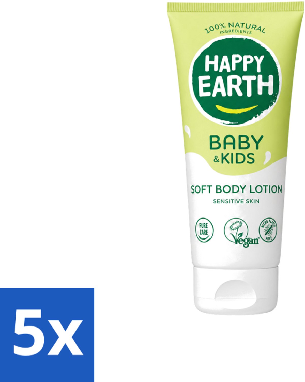 5 x Happy Earth – Bodylotion – 100% Natuurlijk Baby & Kids – 200 ml - Voordeelverpakking - 5 stuks