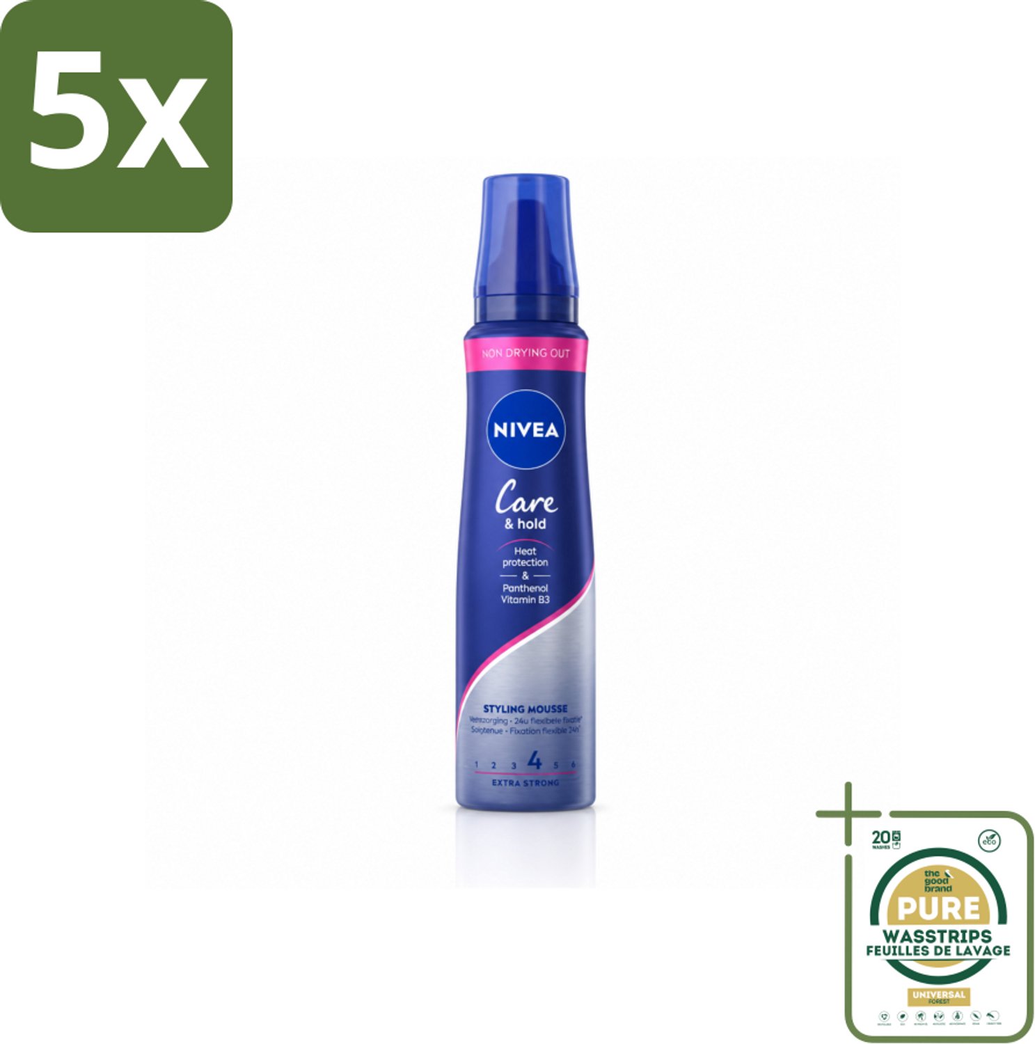 5 x NIVEA - Stylingschuim - Verzorging & Stevigheid - Hittebescherming - 150 ml - Wasstrips - Haarsprays - Stylingmousse - Haarverzorging - Hittebescherming - 24-uurs Fixatie