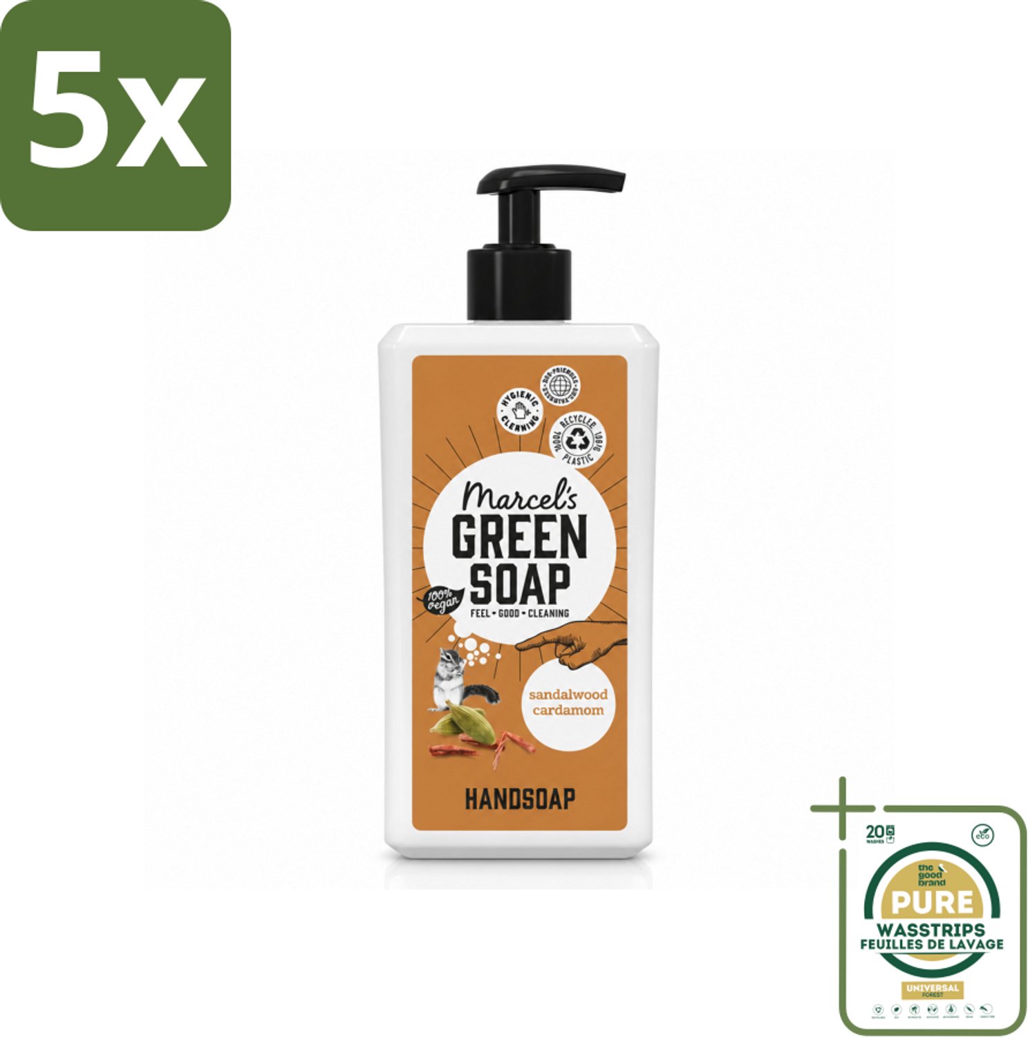 5 x Marcel's Green Soap - Handzeep - Sandelhout & Kardemom - Voor dagelijks gebruik - 500 ml - Wasstrips - Handzeep - Sandelhout - Kardemom - Natuurlijke Handzeep - Geur