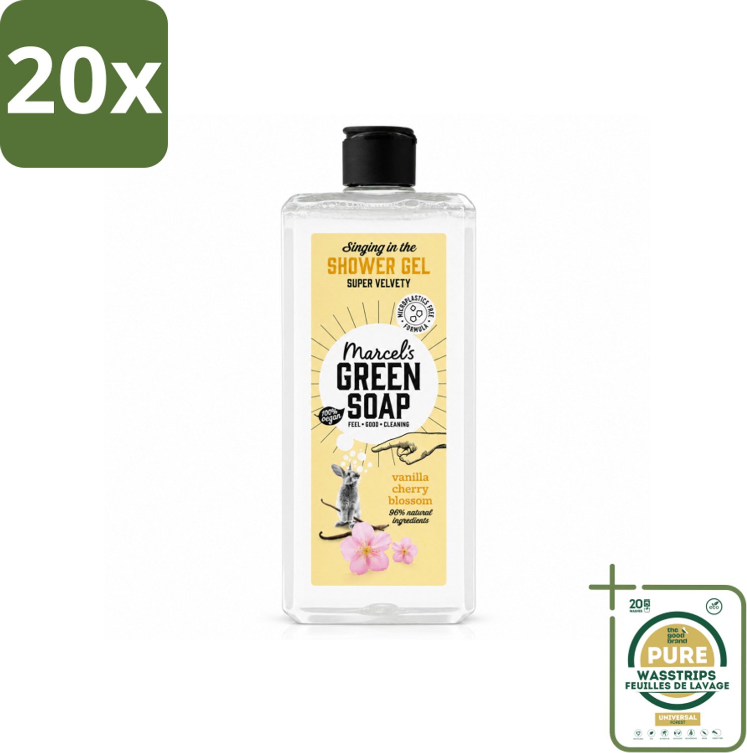 20 x Marcel's Green Soap - Douchegel - Vanille & Kersenbloesem - Verzorgend & zacht - 300 ml - Wasstrips - Douchegel - Natuurlijke Douchegel - Verzorgende Douchegel - Douchegel Vanille En Kersenbloesem - Biologische Douchegel