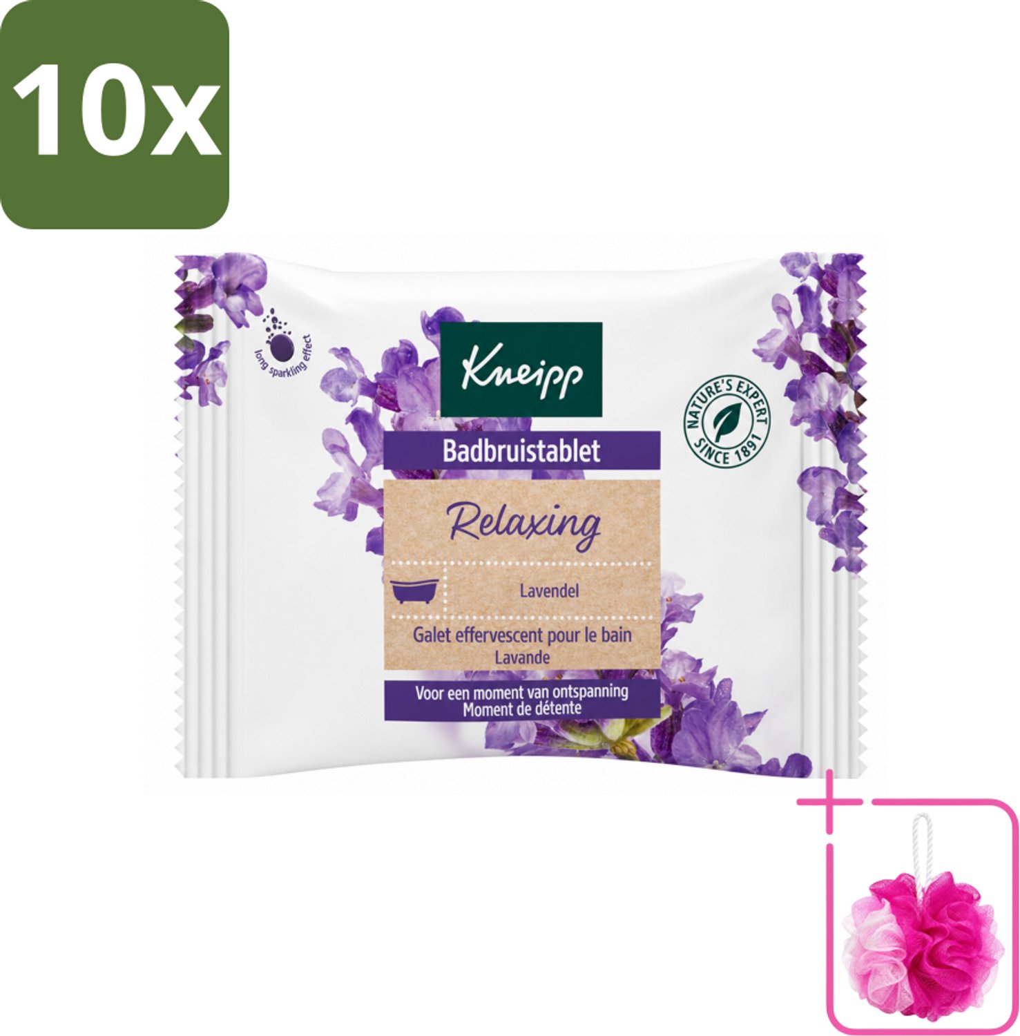 10 x Kneipp - Badbruistablet - Lavendel - Bulkverpakking - Badbruistablet lavendel - Douchemop - Ontspanning