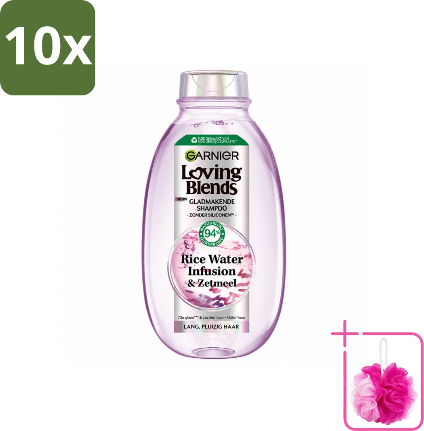 10 x Garnier - Loving Blends - Shampoo - Rice Water Infusion - Glans & Zachtheid - Lang Haar - 300 ml - Bulkverpakking - Rijstwater shampoo - Douchemop - Glans haar