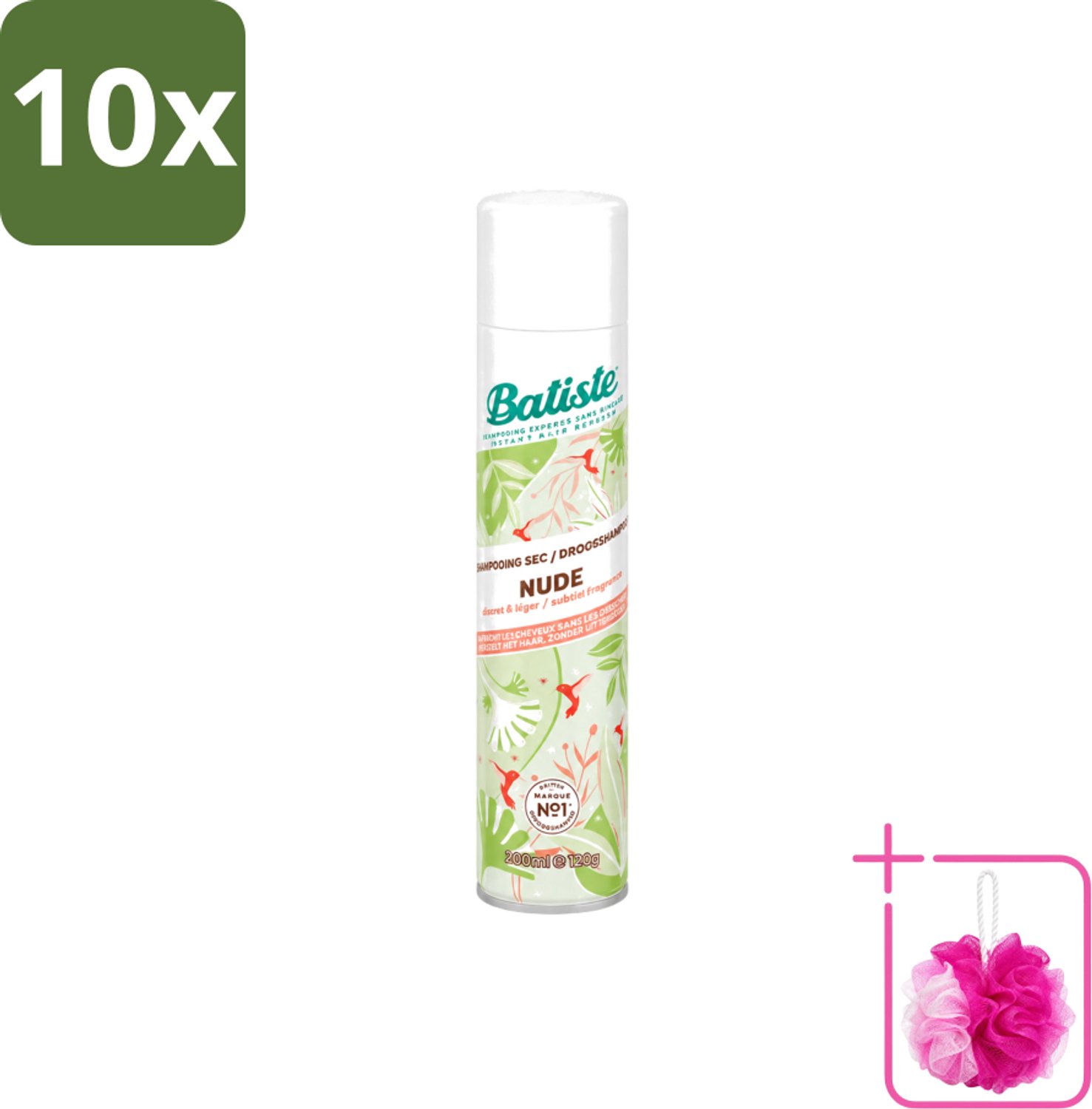 10 x Batiste - Nude - Droogshampoo - Frisse Look - Volume en Textuur - 200ml - Bulkverpakking - Droogshampoo - Douchemop - Fris haar