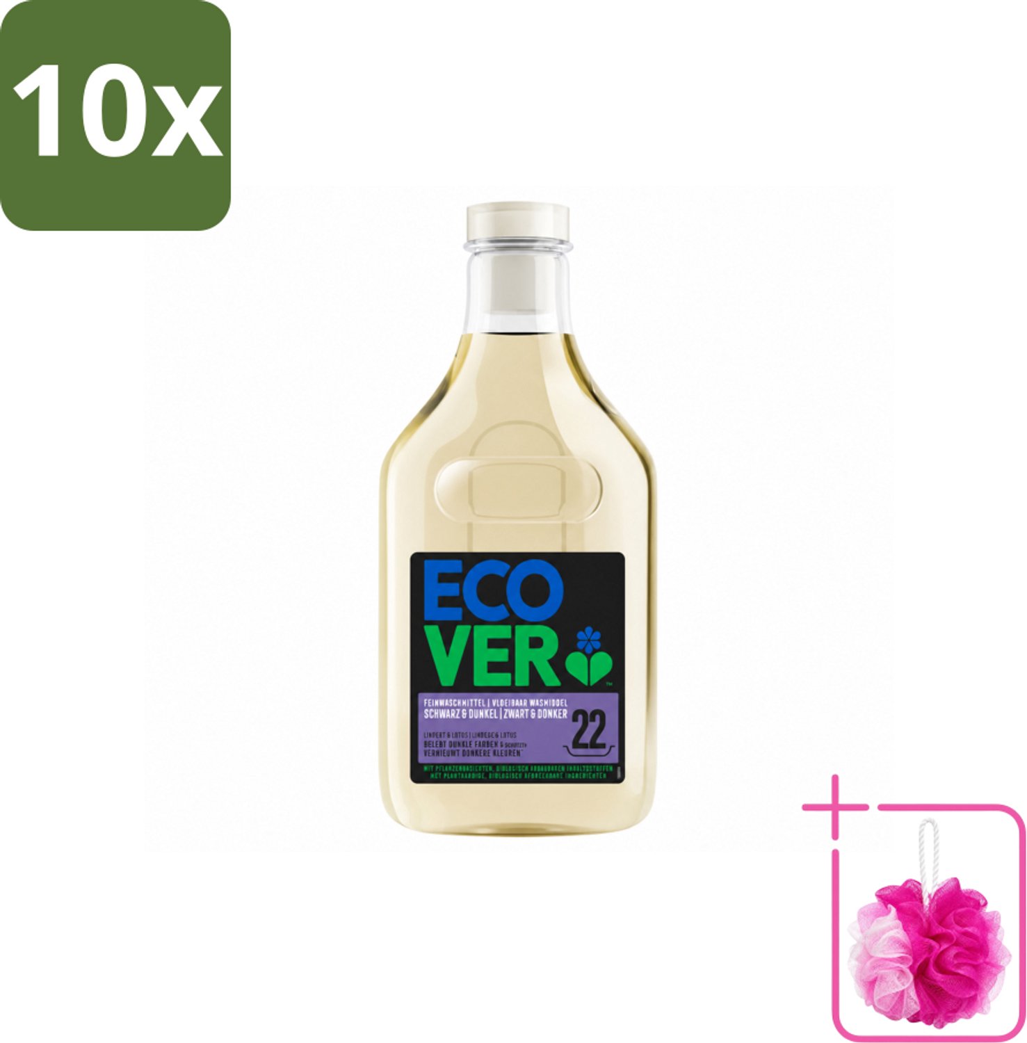 10 x Ecover - Vloeibaar wasmiddel - Zwart & Donker - 1 liter - 22 wasbeurten - Bulkverpakking - Donker wasmiddel - Douchemop - Kleurbehoud