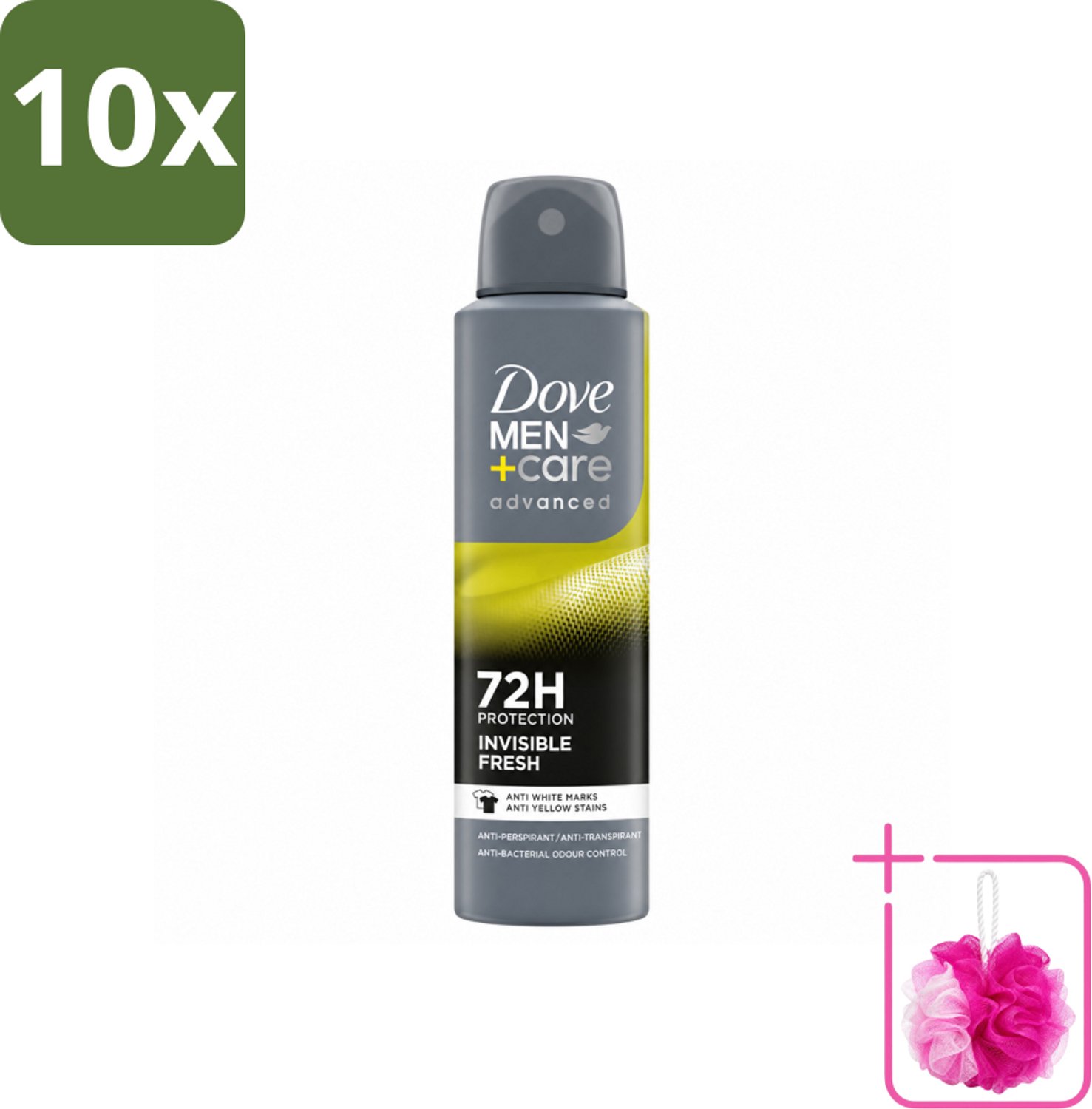 10 x Dove Men+Care Deodorant Spray - Invisible Fresh - 150 ml - Bulkverpakking - Deodorant spray - Douchemop - Zweetbestendig