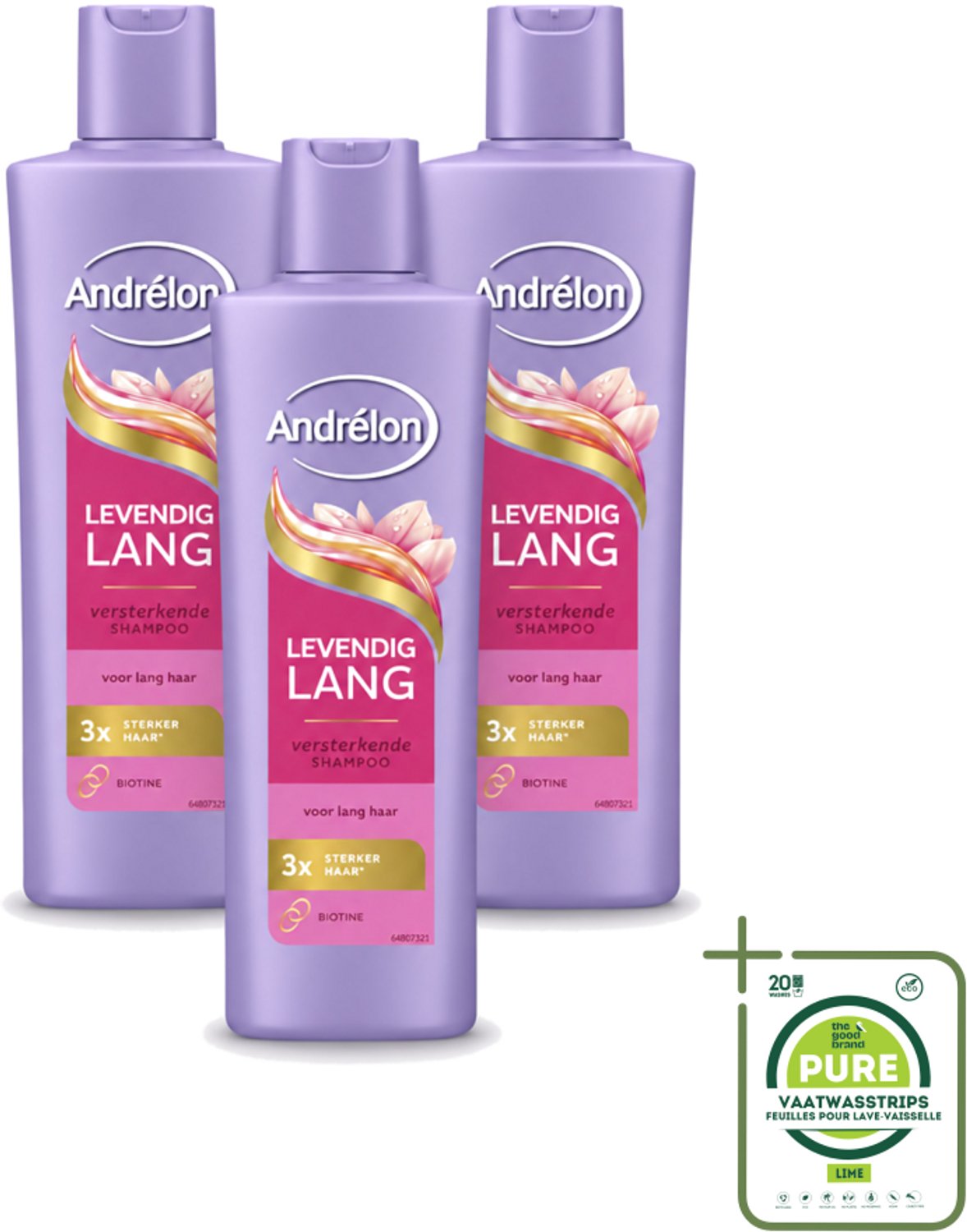 3 x Andrélon – Shampoo – Levendig Lang – 250 ml - Grootverpakking - Vaatwasstrips - Lang Haar Verzorging - Haar Versterken - Biotine Shampoo - Haarbreuk Voorkomen - Gespleten Punten