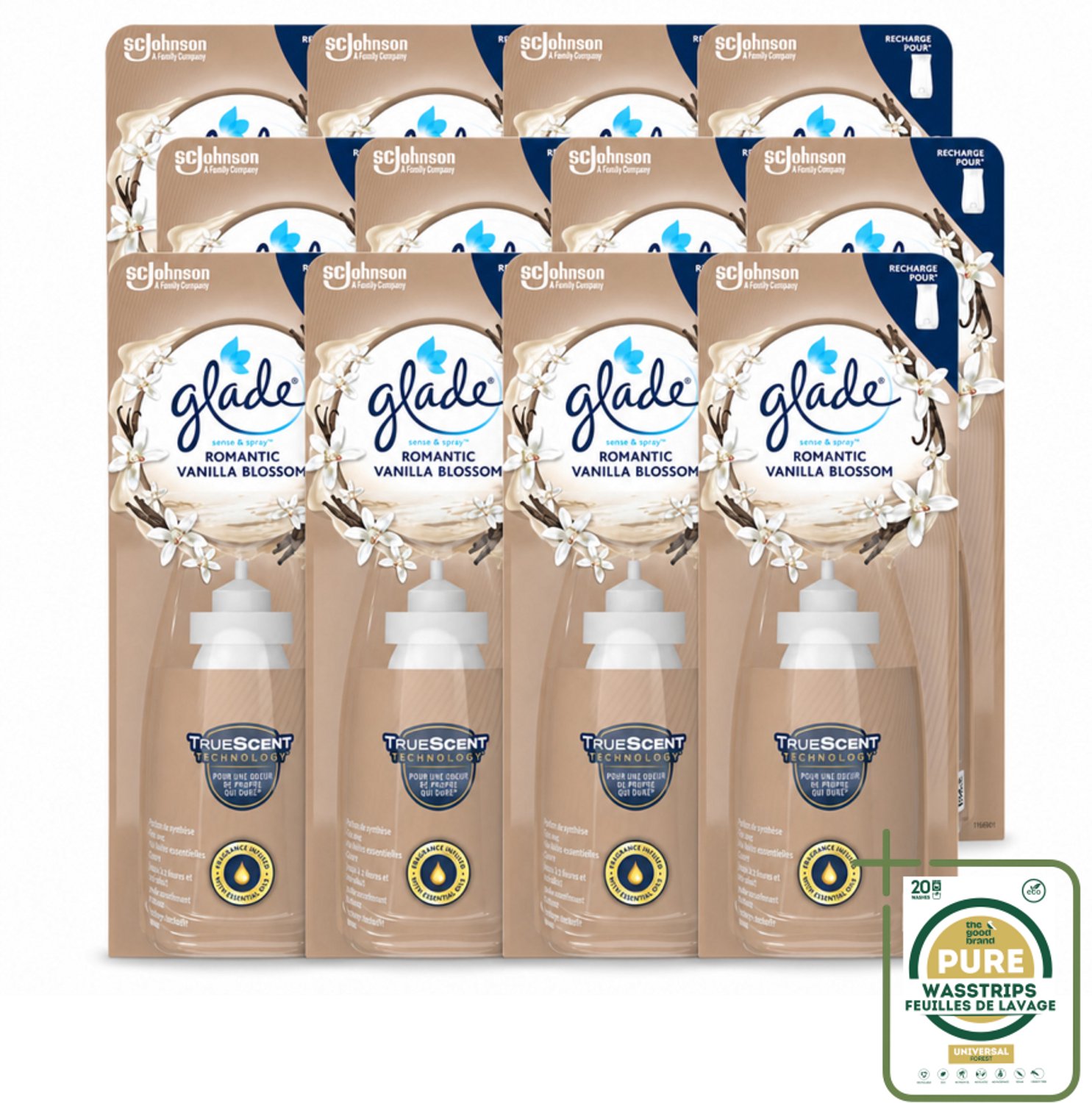 12 x Glade - Sense & Spray - Romantic Vanillebloesem - 18 ml - Wasstrips - Romantisch Geur - Geurafgifte - Luchtverfrisser - Geur In Huis - Geur In Badkamer