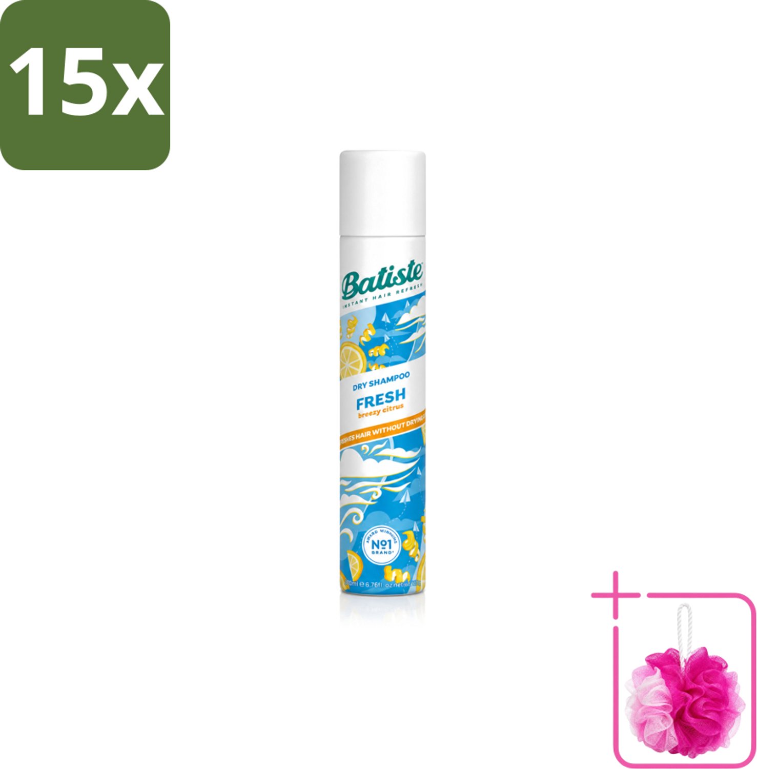 15 x Batiste - Fresh - Droogshampoo - Koele en Schone Geur - Verfrist en Geeft Grip - 200ml - Bulkverpakking - Droogshampoo - Douchemop - Fris haar