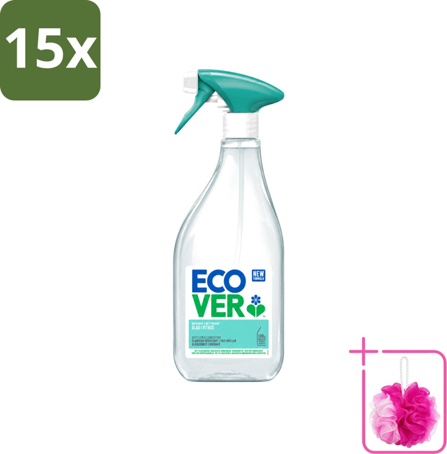 15 x Ecover - Glasreiniger Spray - 500 ml - Bulkverpakking - Glas reinigen - Douchemop - Glas reiniger