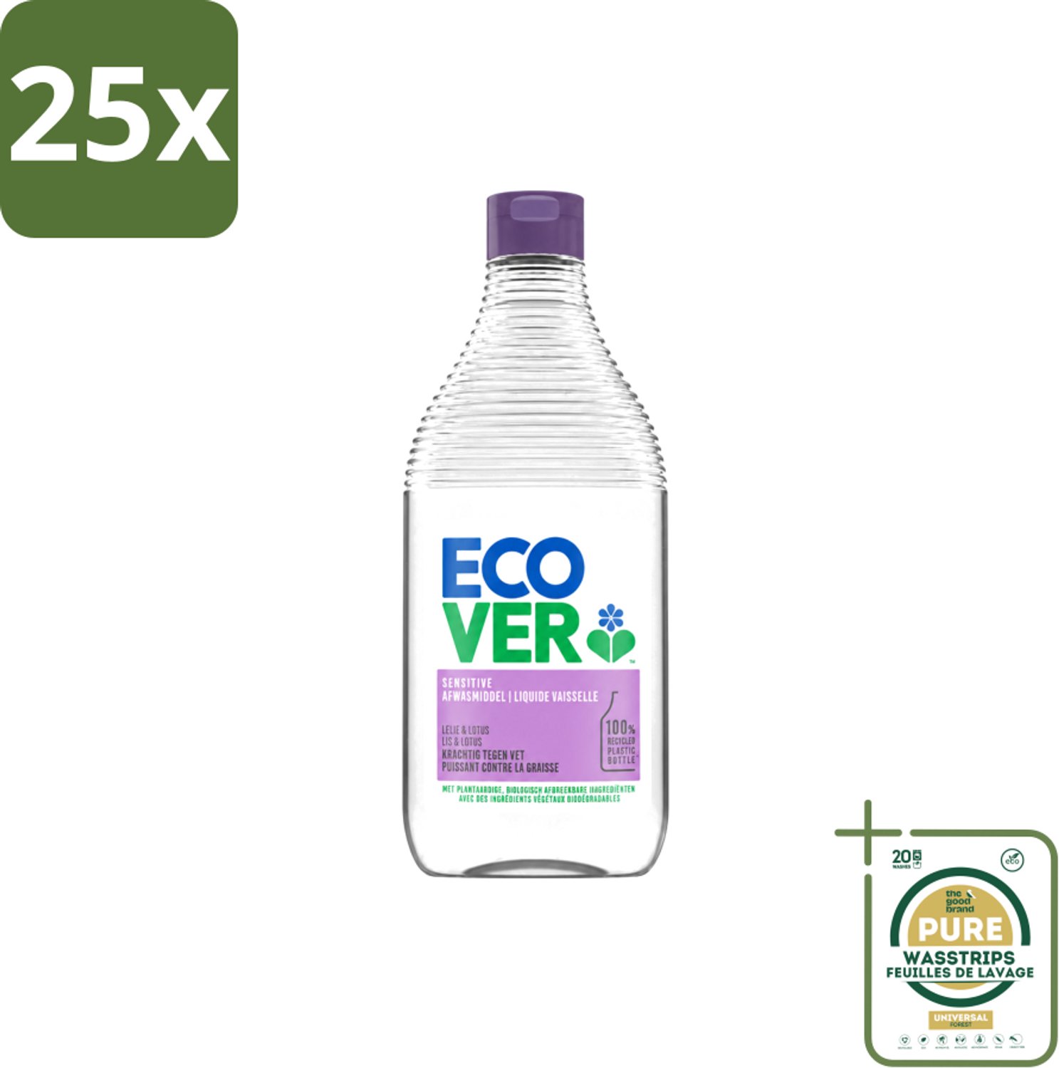 25 x Ecover - Afwasmiddel - Lelie & Lotus - 450 ml - Wasstrips - Ecover Afwasmiddel - Natuurlijk Afwasmiddel - Plantaardig Afwasmiddel - Afwasmiddel Lelie En Lotus - Afwasmiddel Voor Vaat