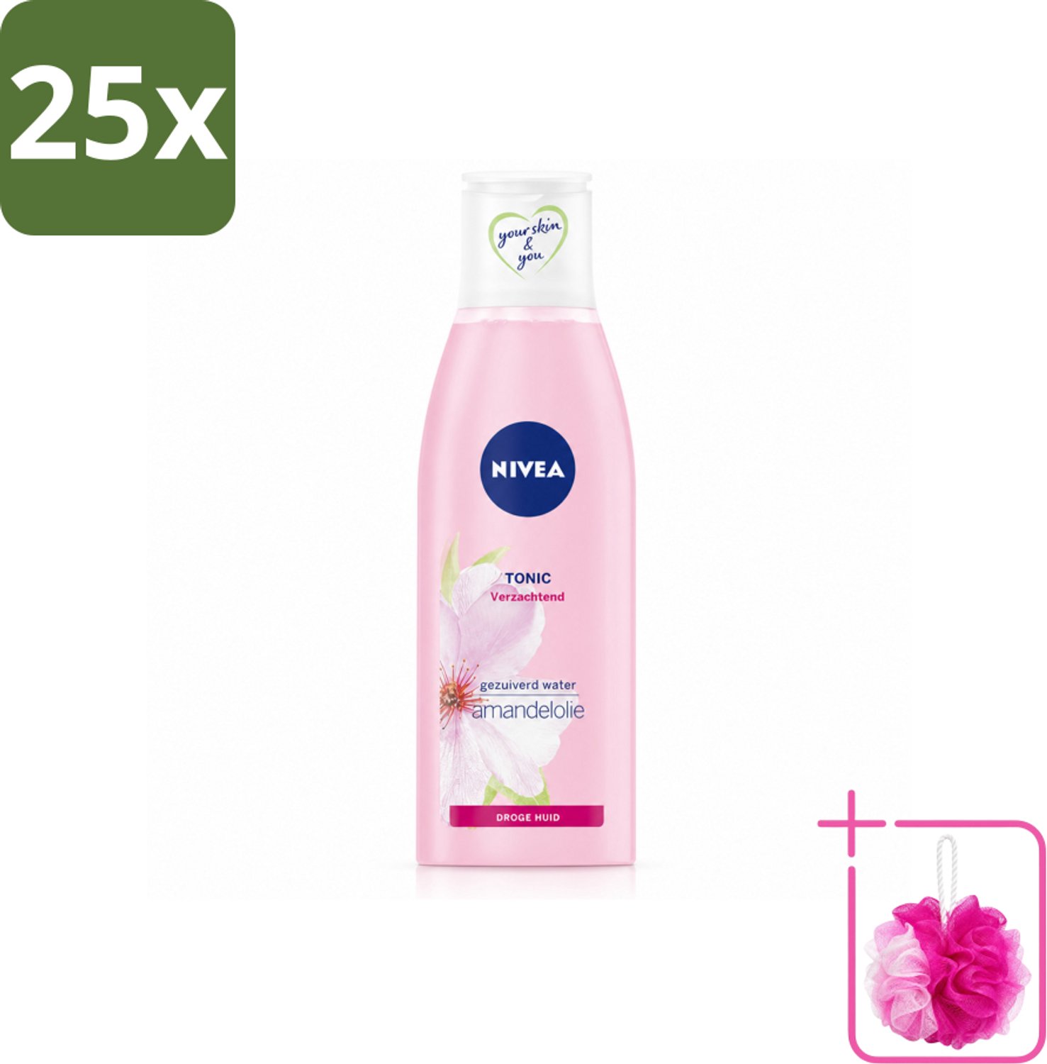 25 x NIVEA - Gezichtstonic - Essentials Verzachtende Tonic - Voor droge & gevoelige huid - Met Amandelolie & Hydramine - 200 ml - Bulkverpakking - Gezichtstonic - Douchemop - Droge huid