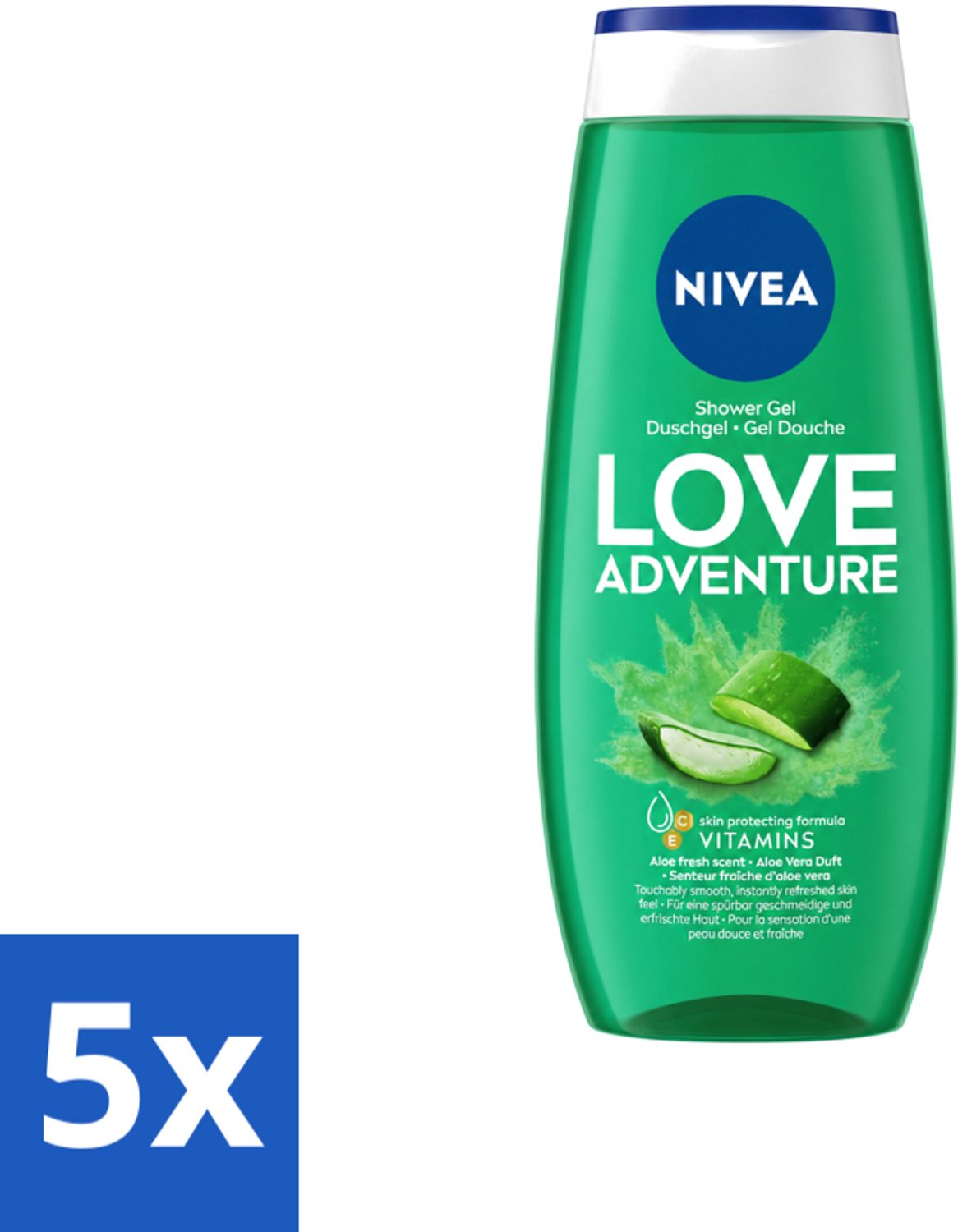 5 x Nivea - Love Adventure Douchegel - Huidbeschermend - 250 ml - Voordeelverpakking - 5 stuks