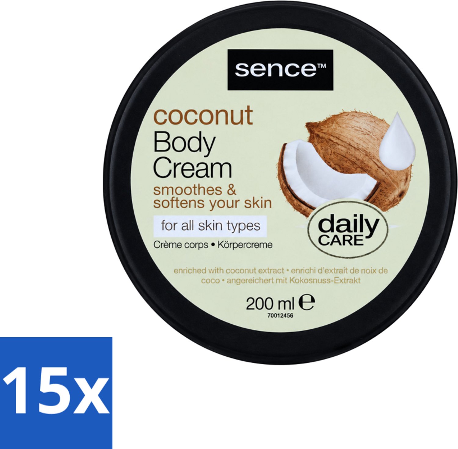 15 x Sence - Coconut - Bodycrème - Verzorgend - 200 ml - Voordeelverpakking - 15 stuks