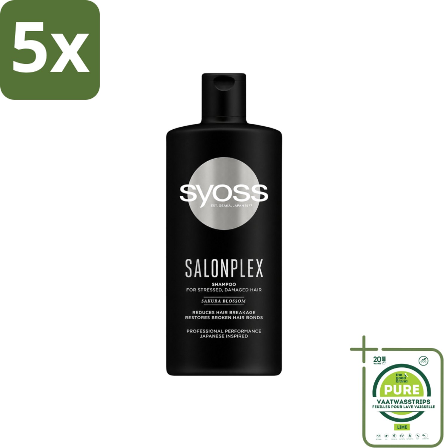 5 x Syoss Salonplex Shampoo - Shampoo - Bescherming - 440 ml - Grootverpakking - Vaatwasstrips - Shampoo Haar Bescherming - Salonplex Shampoo - Haar Herstel - Gekleurd Haar Bescherming - Haarkleur Behoud