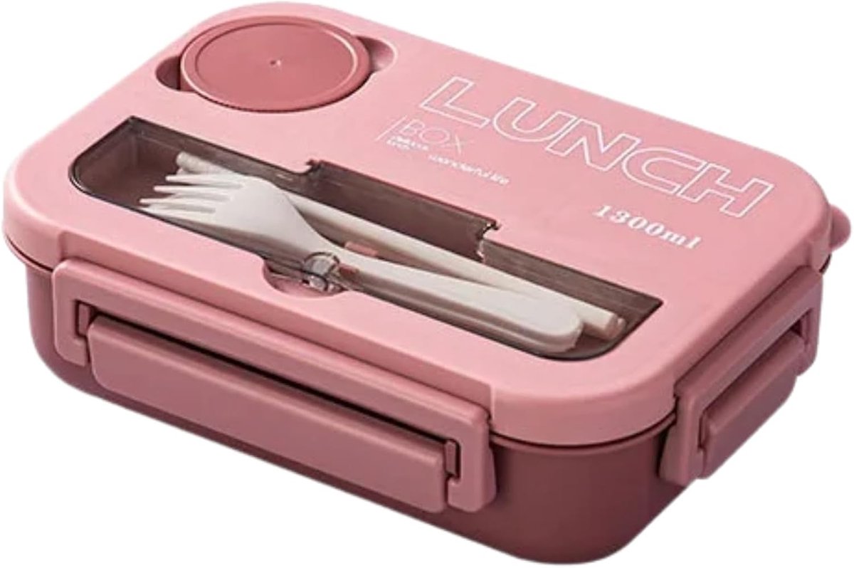 Lunchbox 1300 ml kunststof Bento herbruikbaar met telefoonhouder in het deksel, lekvrij, dicht sluitend deksel, gemakkelijk te reinigen, stapelbaar, BPA-vrij, voor kinderen en volwassenen