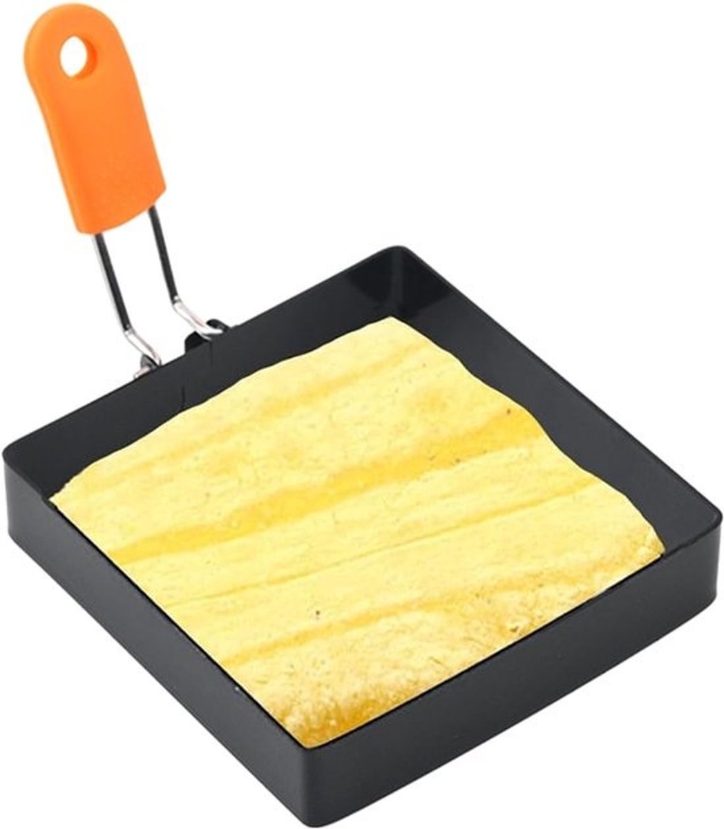 Vierkante eierringen - Eiervorm set - Ontbijt maken - Inklapbare handgreep - 10 cm - Zwart