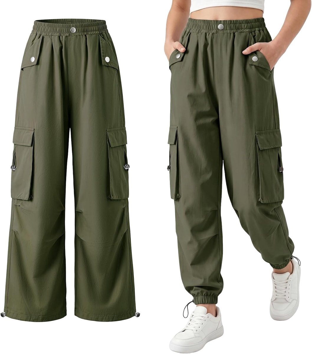 Meisjes Baggy Joggingbroek Katoenen Broek Kinder Joggingbroek Elastische Taille Cargobroeken met Zakken Streetwear voor Kinderen 6-13 Jaar