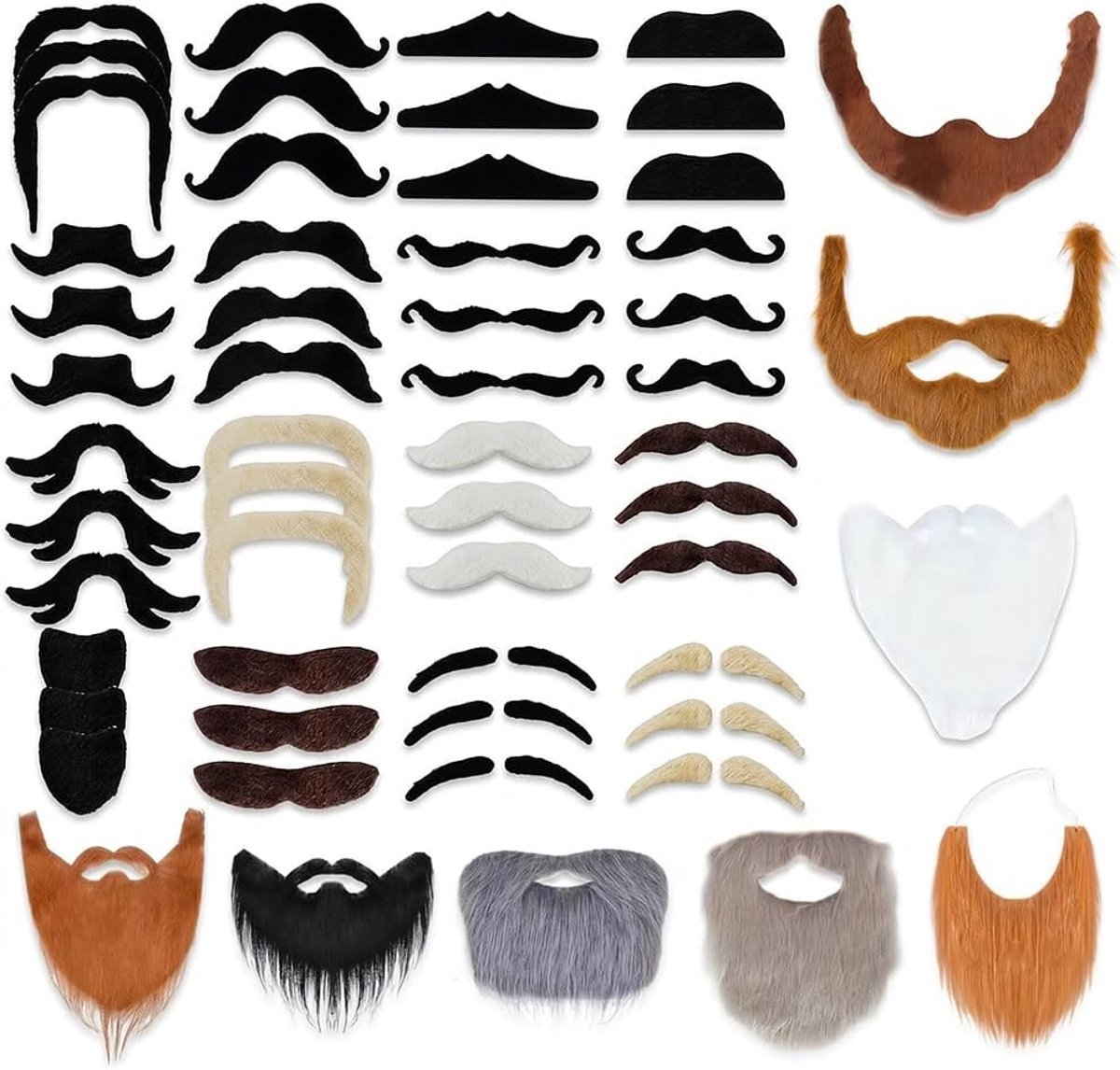 56 stuks zelfklevend, grappige kunstbaard, realistische snor voor het opplakken van nepbaard, gezichtsbaard, voor Halloween, Kerstmis, party, cosplay, accessoires