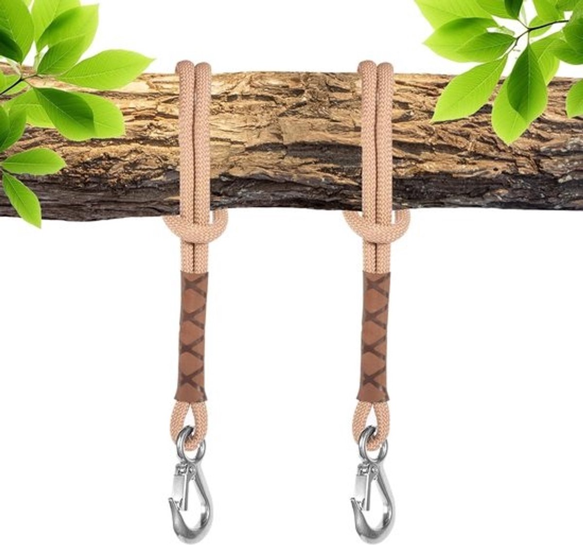 Schommelbevestiging voor bomen - Set van 2 stuks - 60 cm lang - Ophangtouw - Hangstoel - Verstelbaar - Hangmat - Karabijnhaak - Bevestigingsset voor schommels - Boomschommel.