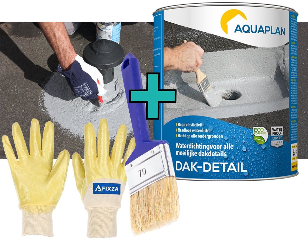 Aquaplan Dak-Detail - set - Vloeibare Waterdichting – Naadloze Dakcoating voor Dakdetails, Dakdoorvoer & Lekkage Reparatie - 1,4 kg