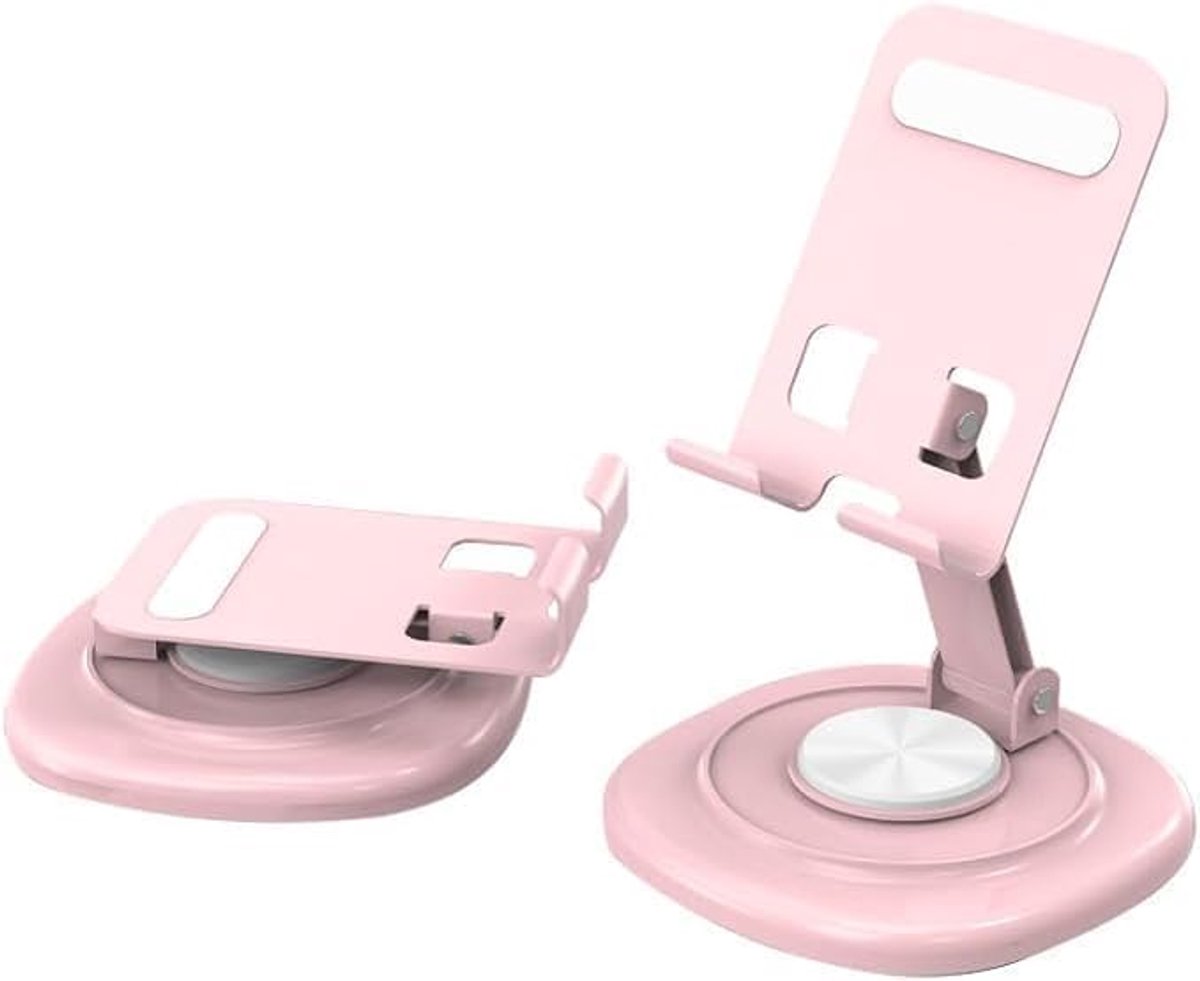 360° draaibaar, opvouwbaar, van koolstofstaal, voor tablet, verstelbare bureauhouder voor smartphones en tablets, ruimtebesparend design, universeel, roze