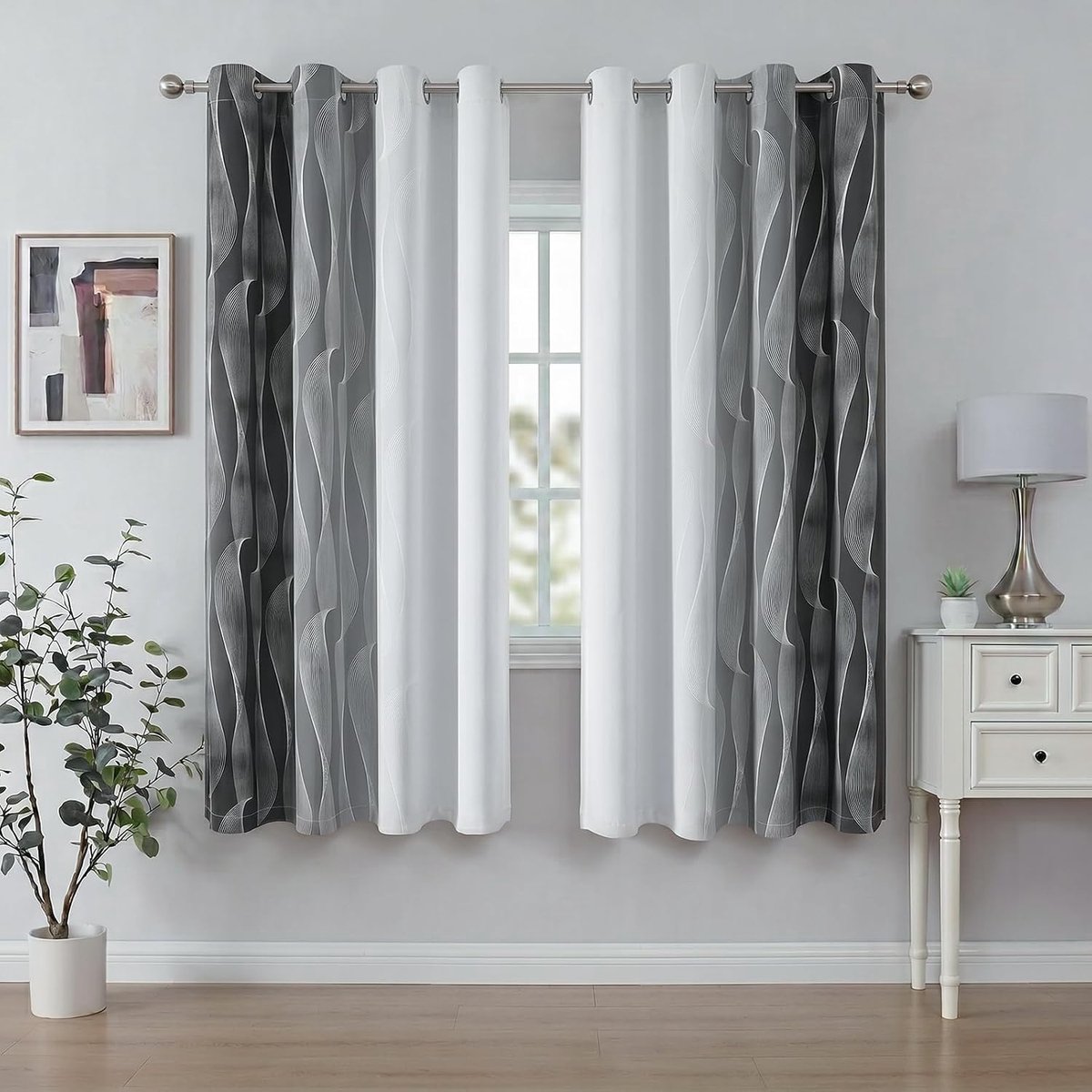ombre dim-out gordijnen met ringen, golfprint, 2 stuks, 132 x 160 cm