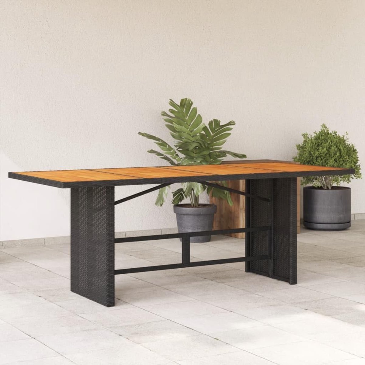 tafelblad van acaciahout, zwart, 190 x 80 x 74 cm, polyrotan, tuintafel, standaard tuintafel, tuintafel - 365309