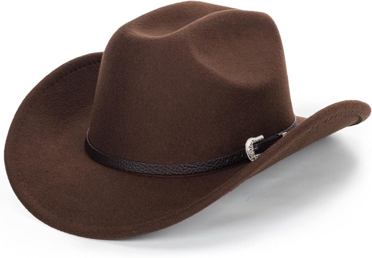 cowboyhoed voor dames en heren, klassieke fedora-hoed met brede rand en gesp riem