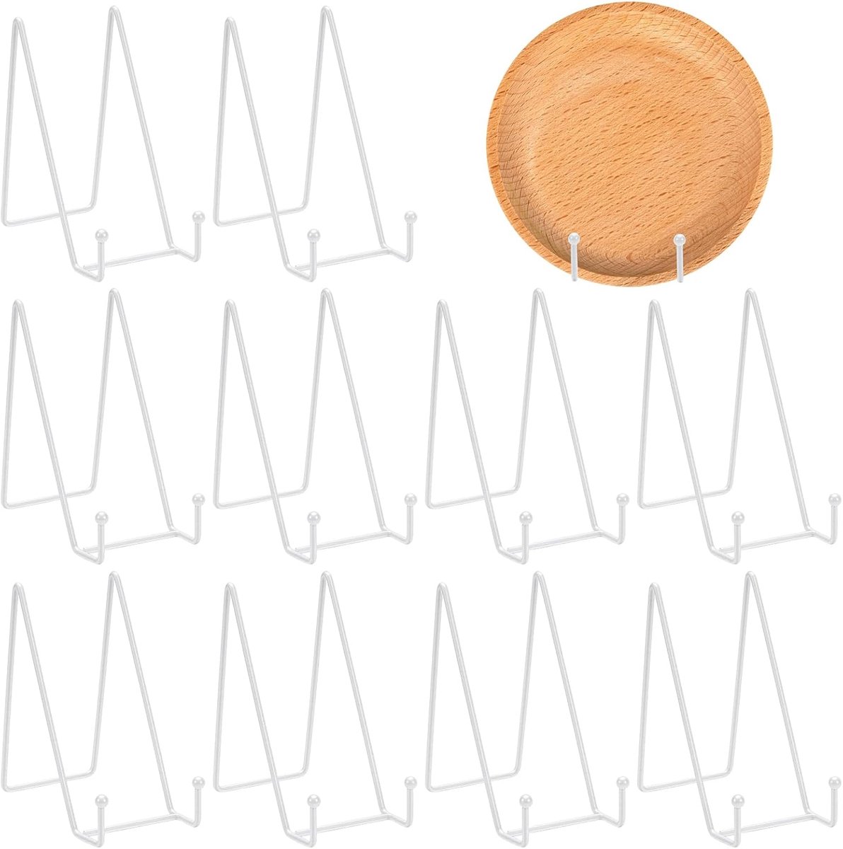 10 stuks 6 inch witte decoratieve plaat standaard, ijzeren plaat houder voor display, schildersezel display standaard voor decoratieve platen, posters, papieren kunstwerken, vakantie