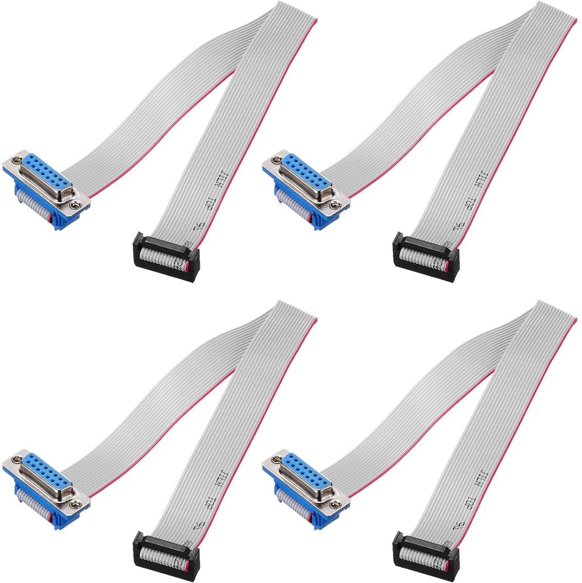 4 stuks IDC lintkabel, 2,54 mm rastermaat 19 mm breedte 30 cm lengte 16-polige vrouwelijke DB15 naar FC-16 lintstekker met vaste schroeven jumperkabel voor PC, LED-displays