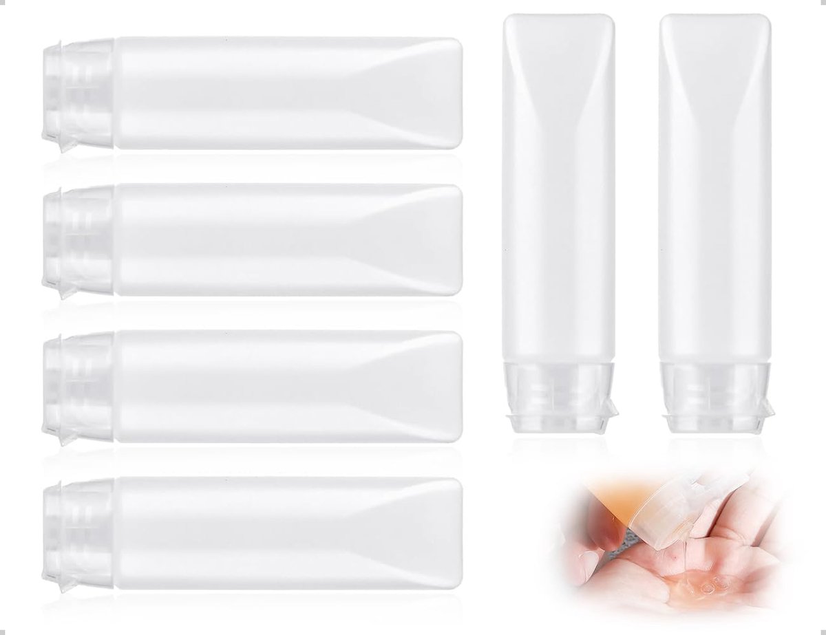 Set van 6 reisflessen, navulbare transparante cosmetische containers, cosmetische flessen om te vullen, lege reiscontainers, reisflessen, vloeibare containers (30 ml)