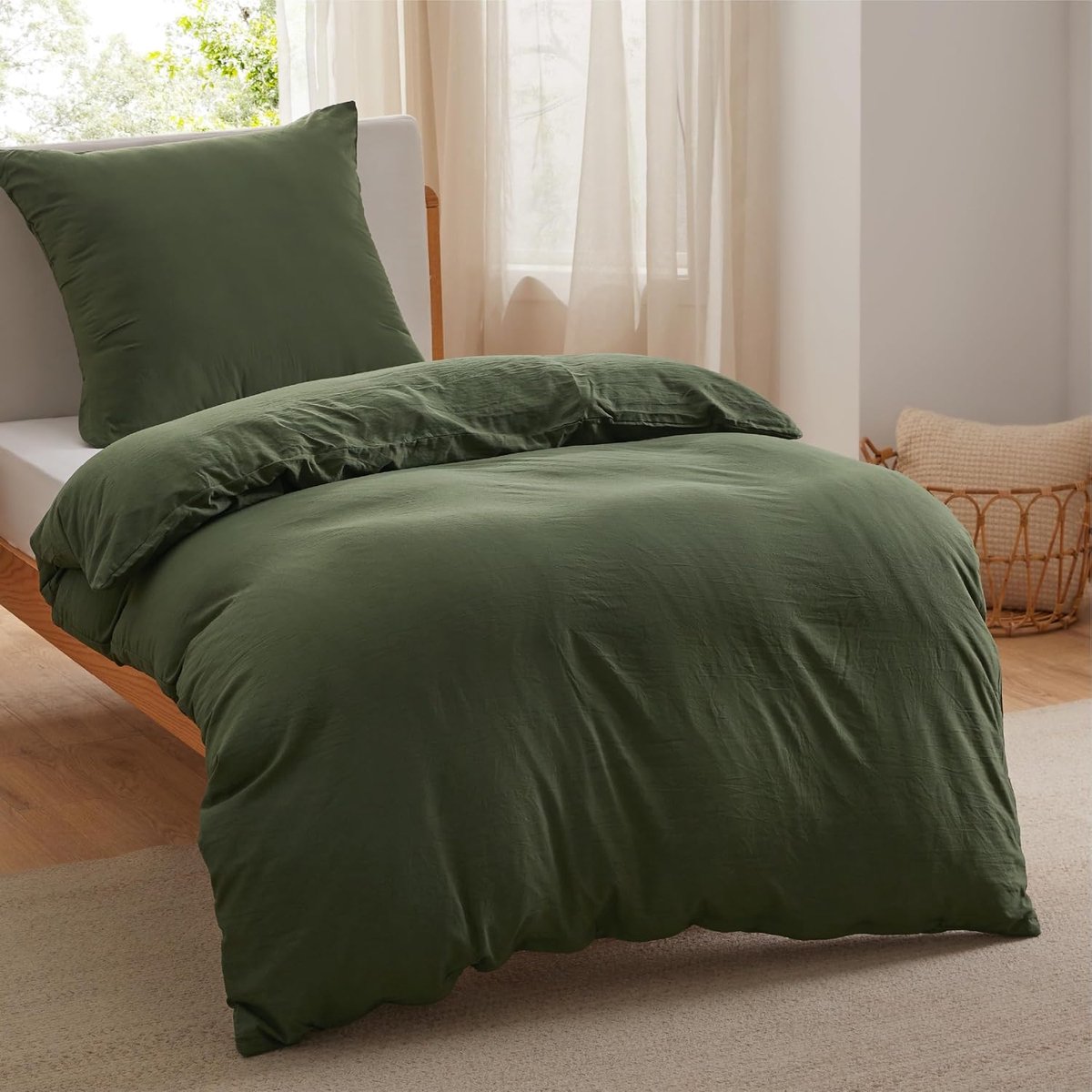 2-delig beddengoedset, 140 x 200 cm, olijfgroen