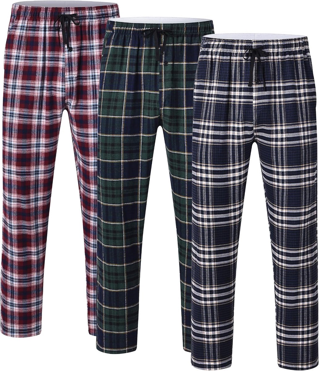 Pyjamabroek voor heren, lange pyjamabroek, set van 3, slaapbroek, zacht, ademend, loungewear, pyjamabroek met zakken