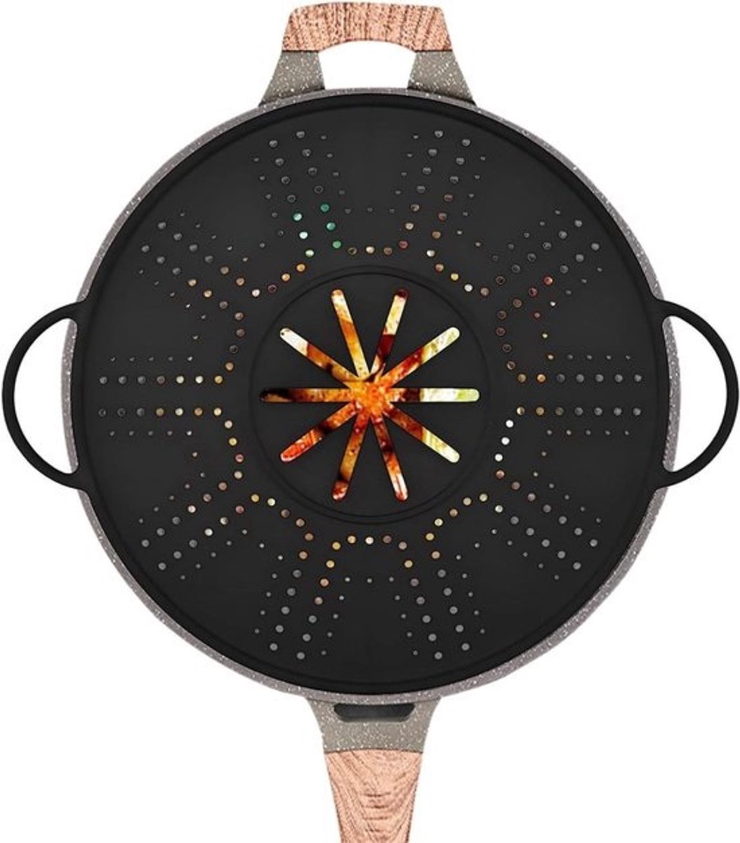 Siliconen Spatscherm - Frituurdeksel Vetvanger - Koken Schoonhouden - Elastische Pasvorm - 25-30 cm - Zwart
