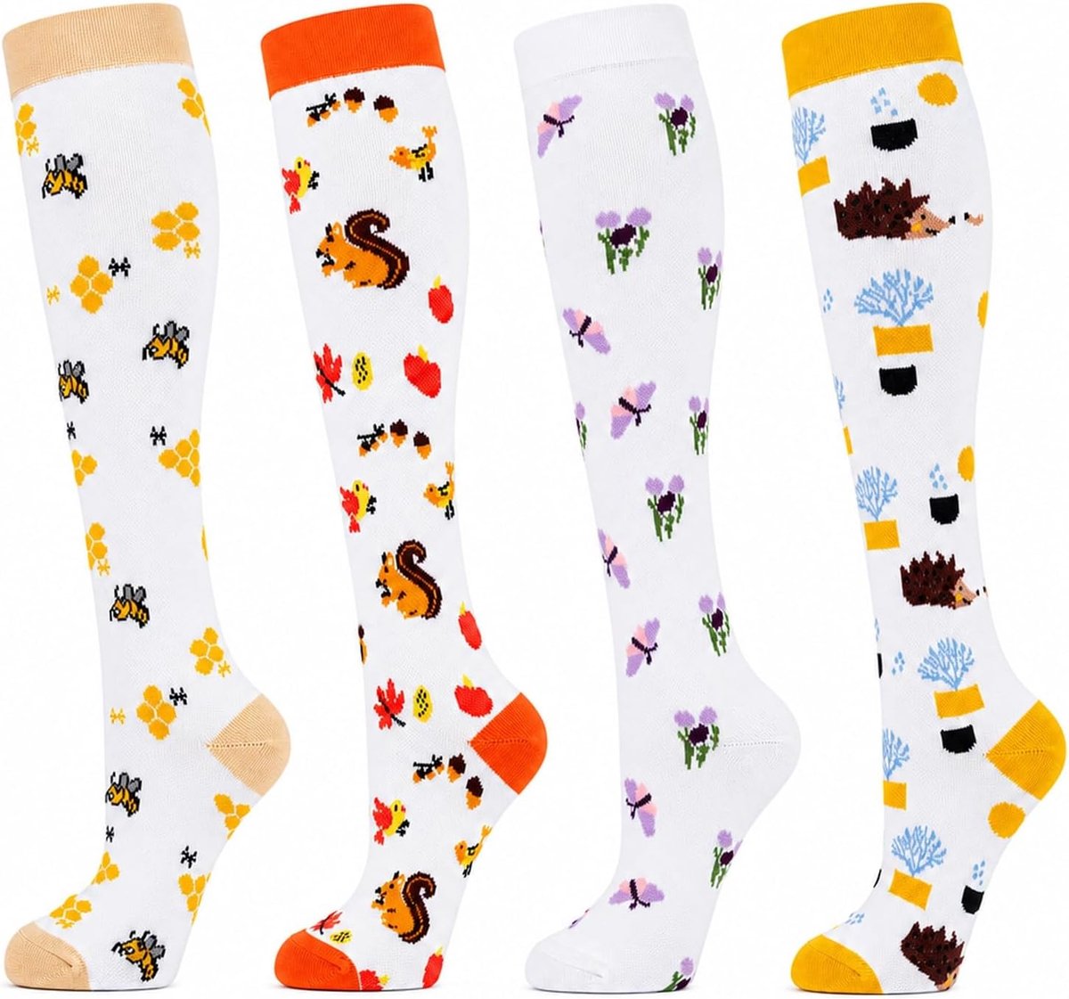 Compressiekousen voor mannen en vrouwen (4 paar) antislip lange schacht ondersteuning kous ideaal voor hardlopen, reizen, vlucht
