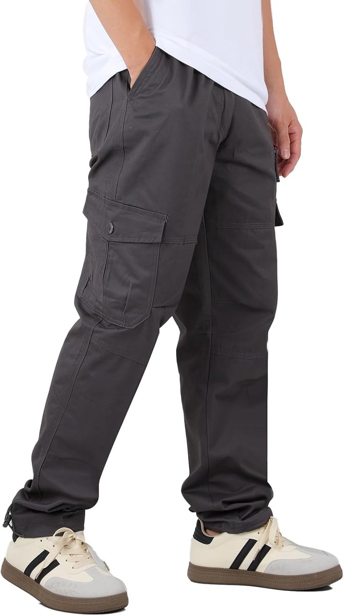 cargowerkbroek voor heren, comfortabel katoen, losse broek, elastische taille, broek met meerdere zakken