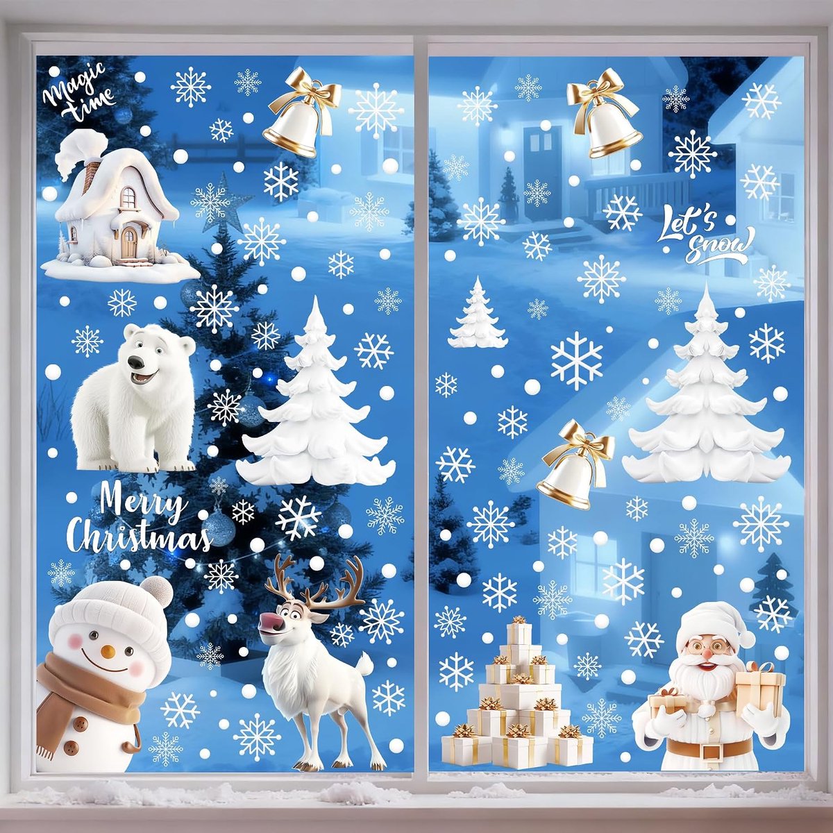 Raamafbeeldingen Kerstmis zelfklevend, 156 wit, raamdecoratie Kerstmis, herbruikbaar, statisch hechtende pvc-stickers voor ramen, deuren, winter, sneeuwvlokken, kerstdecoratie