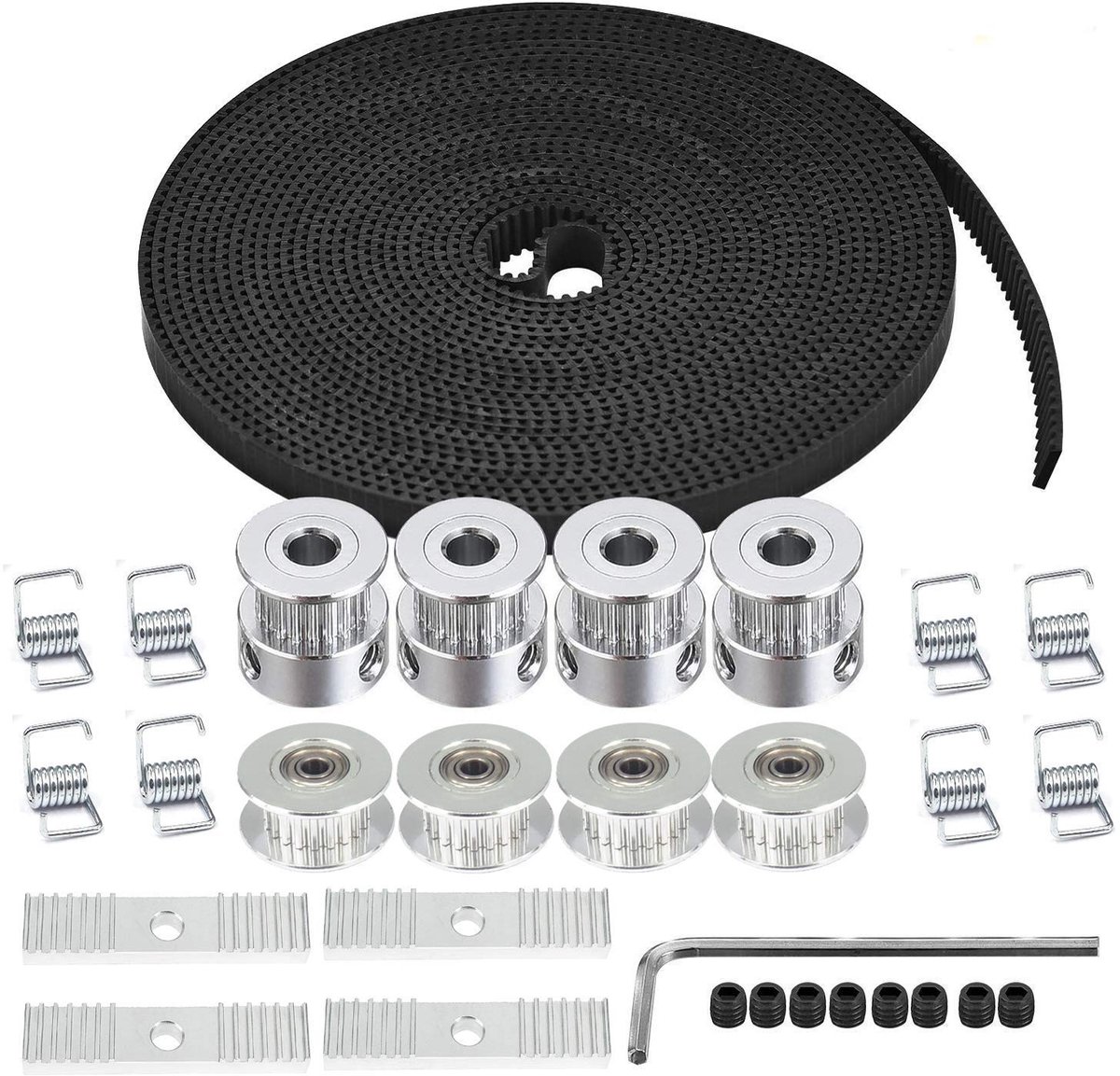5M GT2 Distributieriem 6mm Breedte + 4 stks 20 Tanden 5mm Boring Timing Katrol Wiel + 4 stks Idler + 8 stks Spanner Lente Torsie + 4 stks Gear Clamp Mount Block met Inbussleutel voor 3D Printer