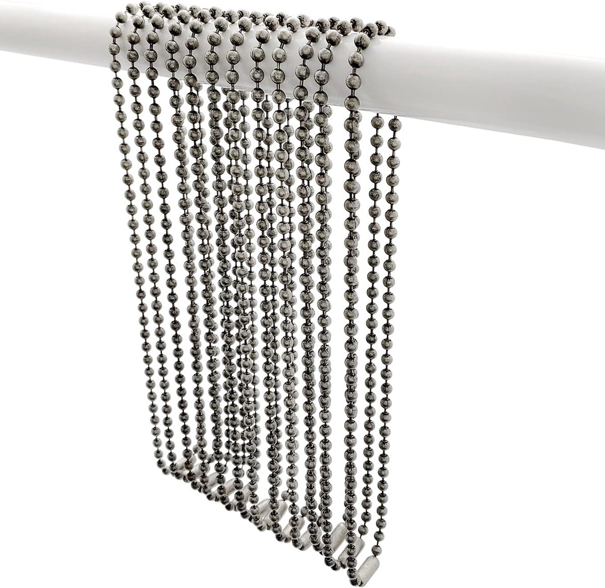 Lang, 70 cm, douchegordijnringen, spa-kwaliteitslook, antiek nikkel geplateerd staal, kogelketting, 12 stuks