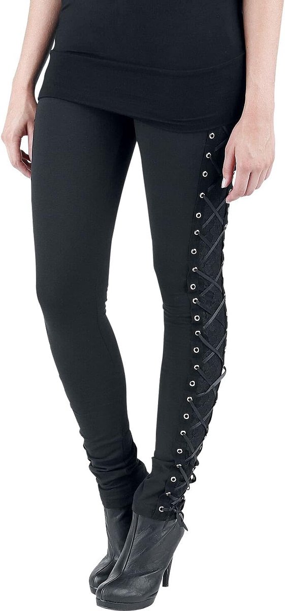 Leggings met veters, dames, leggings, zwart, skinny
