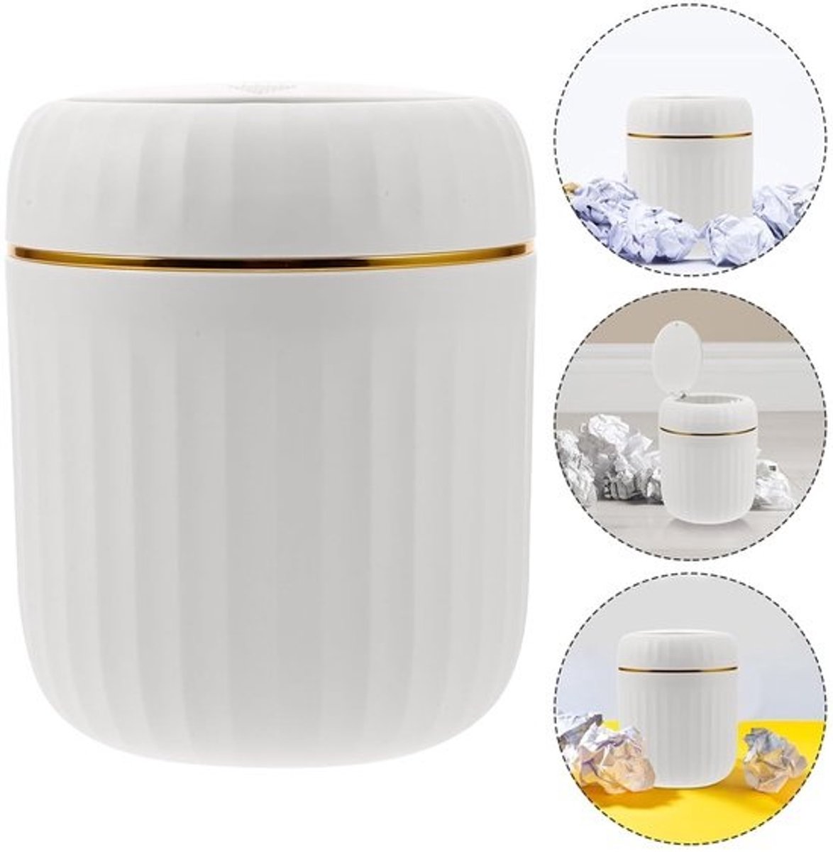 Desktop prullenbak - Tafelbakje Deksel - Werkplek organiseren - Drukknop deksel - 135g PP materiaal - Wit
