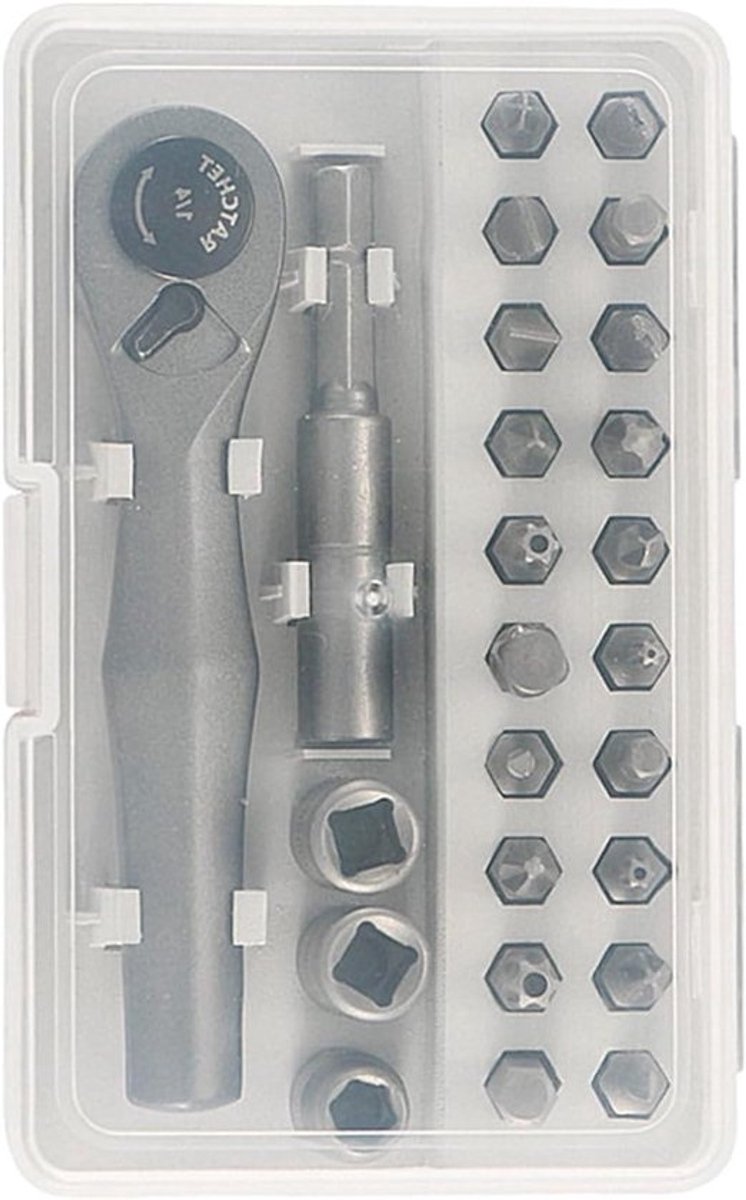 Mini ratelset - Gereedschapset monteur - Apparaat reparaties - Versterkt mechanisme - 12x8x3 cm - Grijs