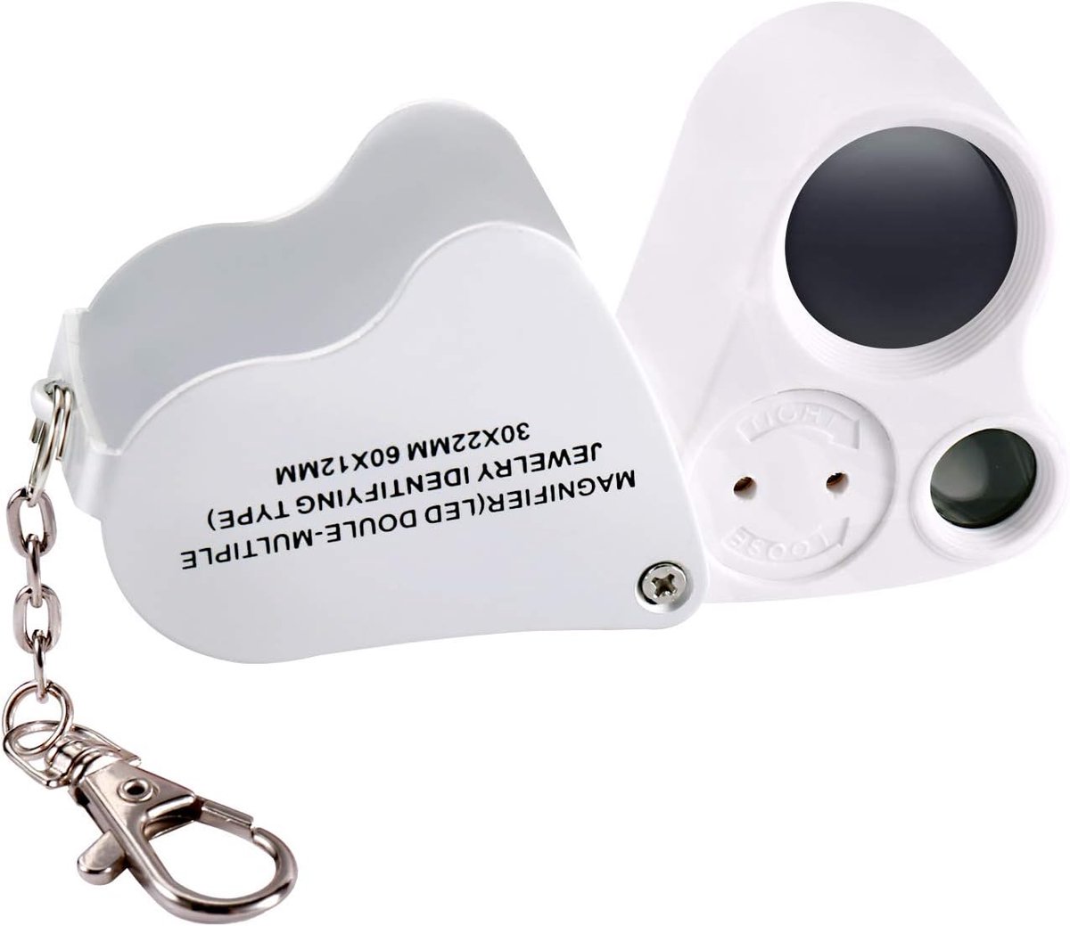 Draagbare verlichte LED verlichte sieradenloep 30X 60X draagbare handlens met ooglens vergrootglas microscoop met sleutelhanger en sleutelband