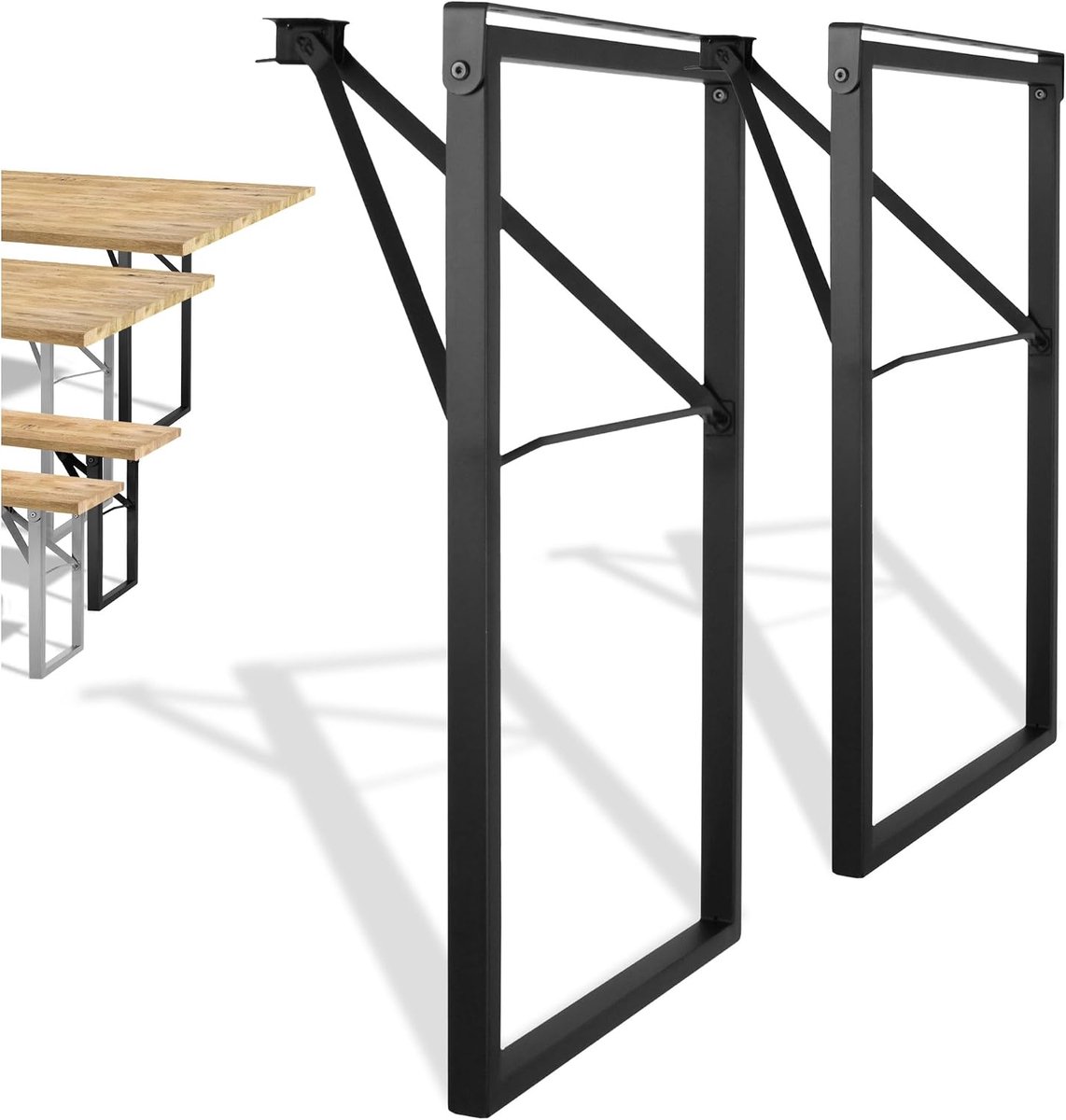 Goods Berlin Set van 2 tuintafelframe, inklapbaar, zwart, 70 x 42 cm, metalen tafelpoten in doosprofiel voor biertentgarnituren, stabiel tafelframe voor tuin, terras en camping