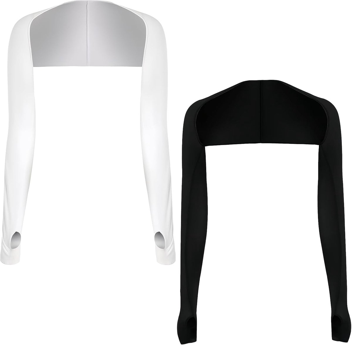 2 Stuks Sjaal voor Dames met UV-Bescherming, Zonwering, Ademend, Koeling, Mouwen met Vingergat voor Golf, Outdoorsport - Wit Zwart, Eén Maat