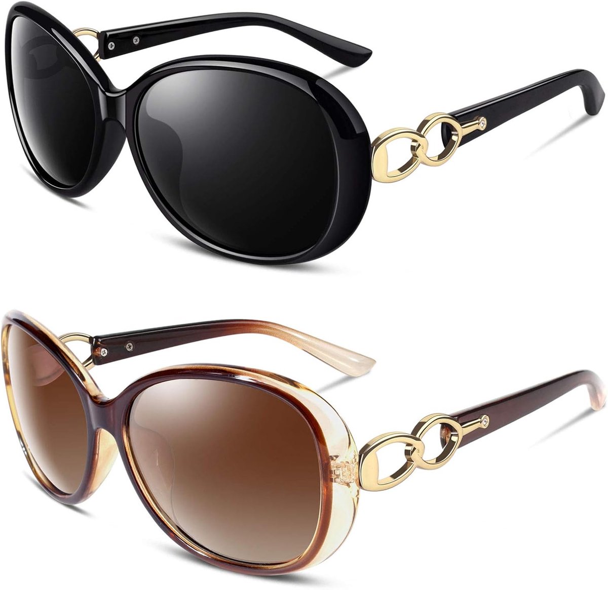 Zonnebril voor dames, gepolariseerd, groot, oversized, elegant, klassiek, vintage, oversized, met 100% UV400-bescherming