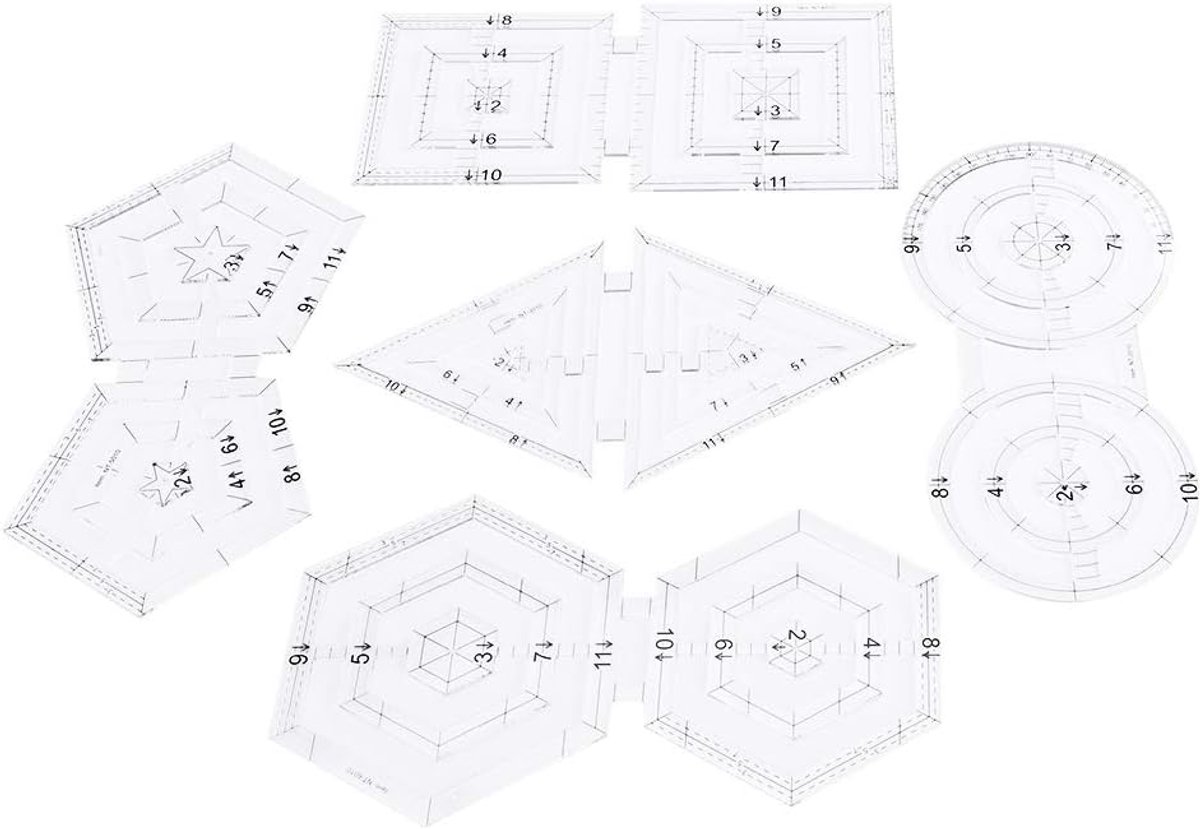 5 stks Patch-Work Heerser Set DIY Quilten Heerser Set Patchwork Heerser Handleiding Dubbele Ronde Pentagon Hex Driehoek Naaien te