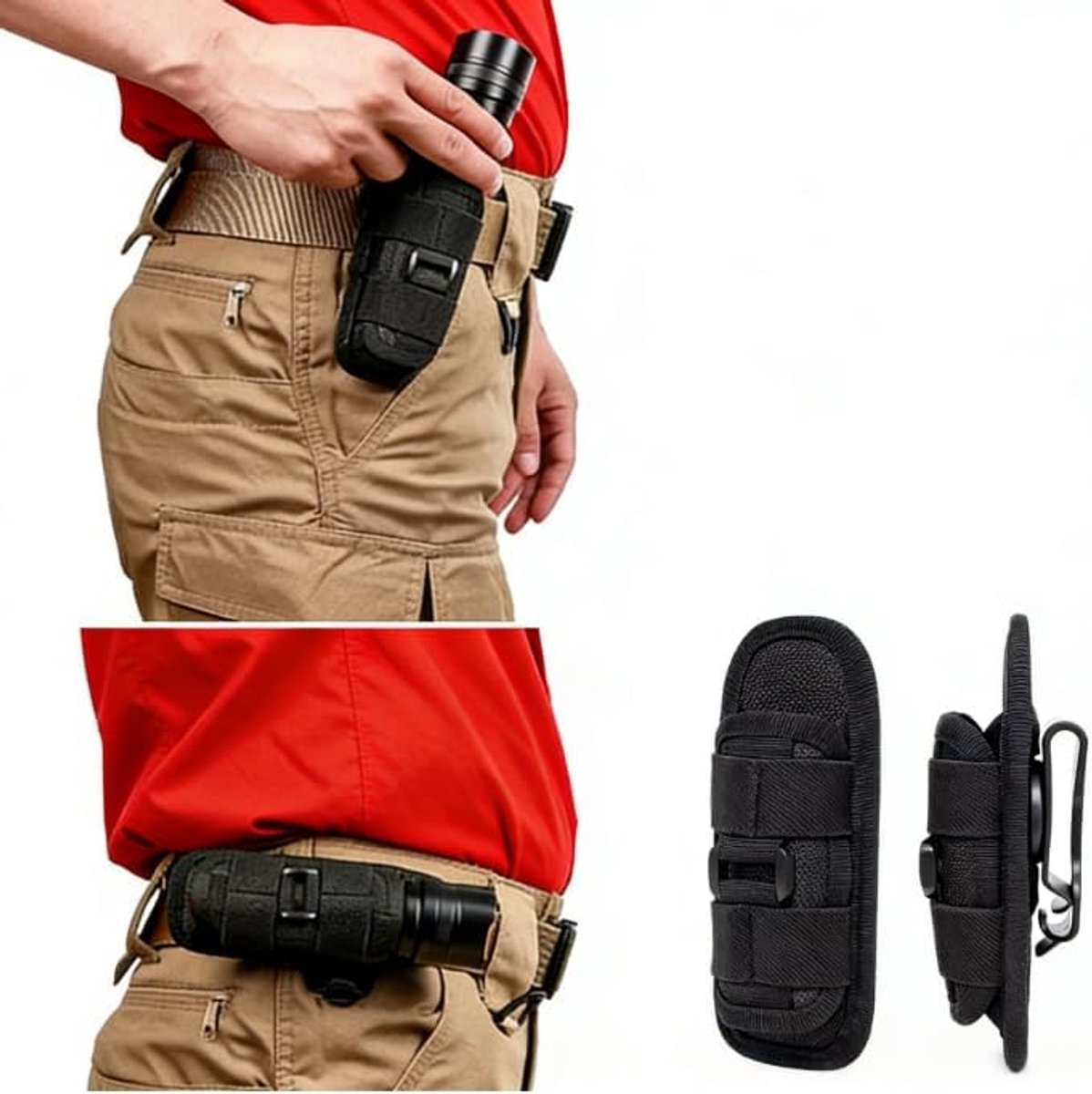2 stuks fakkellamphouder van elastisch nylon met riemclip, 360 graden draaibaar, praktisch accessoire voor wandelen en outdooractiviteiten