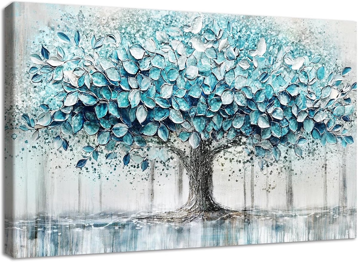 lijst, print op canvas, levensboom, blauwgroen, poster, wanddecoratie, abstract, gestructureerd, afbeelding op canvas, landschap, panoramisch, wanddecoratie, woonkamer, slaapkamer, hal, 30 x 40